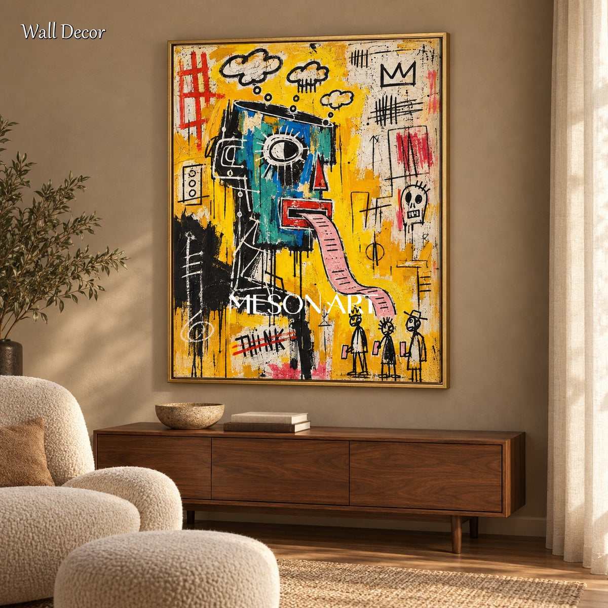 Yellow And Black Abstract Graffiti Painting Original Artist Street Art Rectangular Wall Decor By Mesonart