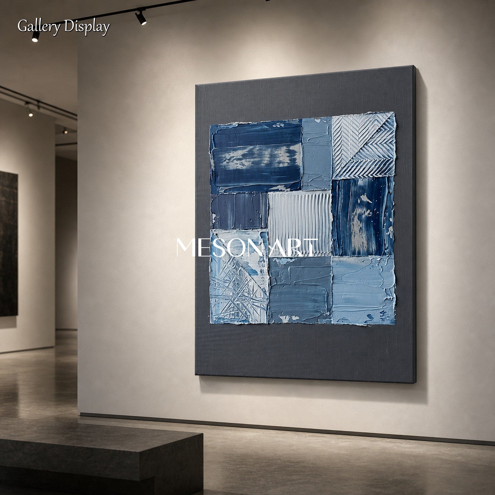 Blue Abstract Wall Art With Textured Relief For Modern Living Room Decor