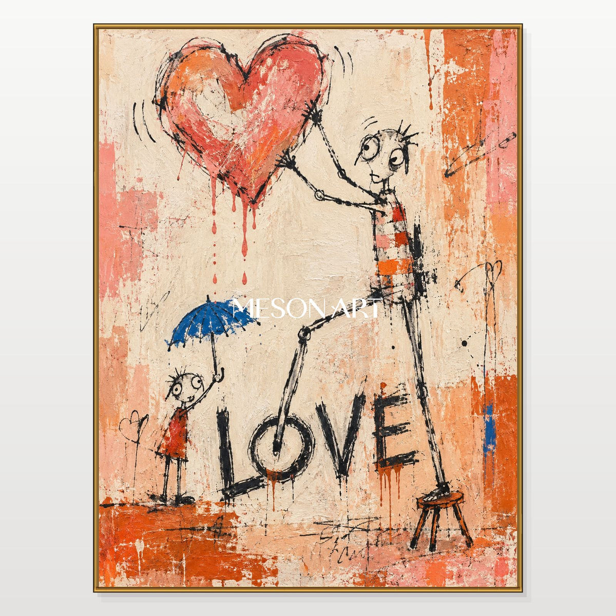 Red And Orange Abstract Graffiti Painting Original Artist Hand Painted Rectangular Wall Art For Living Room By Mesonart