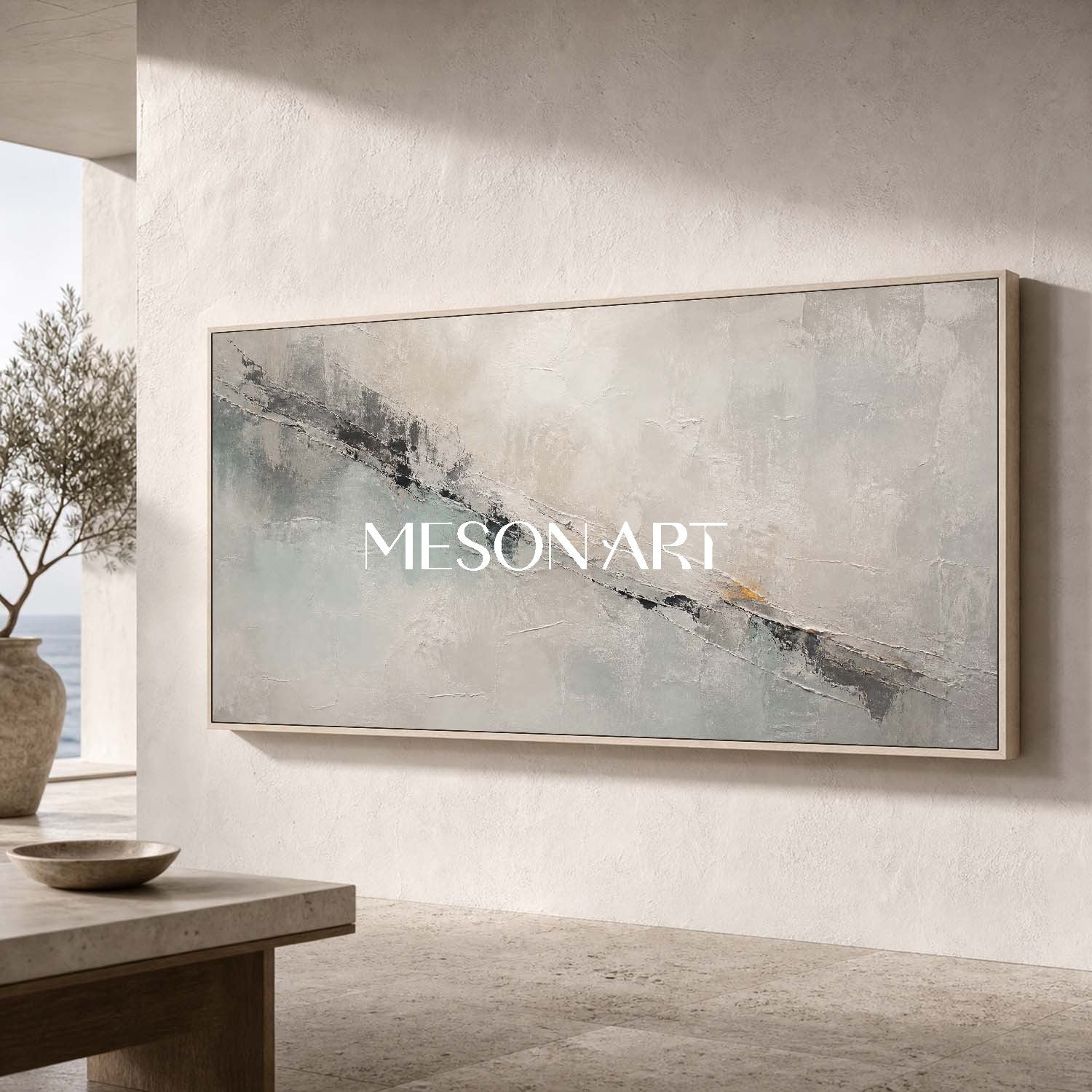 Large Gray Abstract Canvas Art With Textured Relief For Modern Living Room Decor