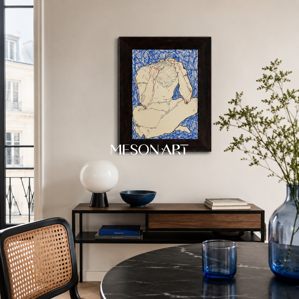 Blue And White Fine Art Statement Piece Rectangular Wall Decor For Living Room Original Artist By Mesonart
