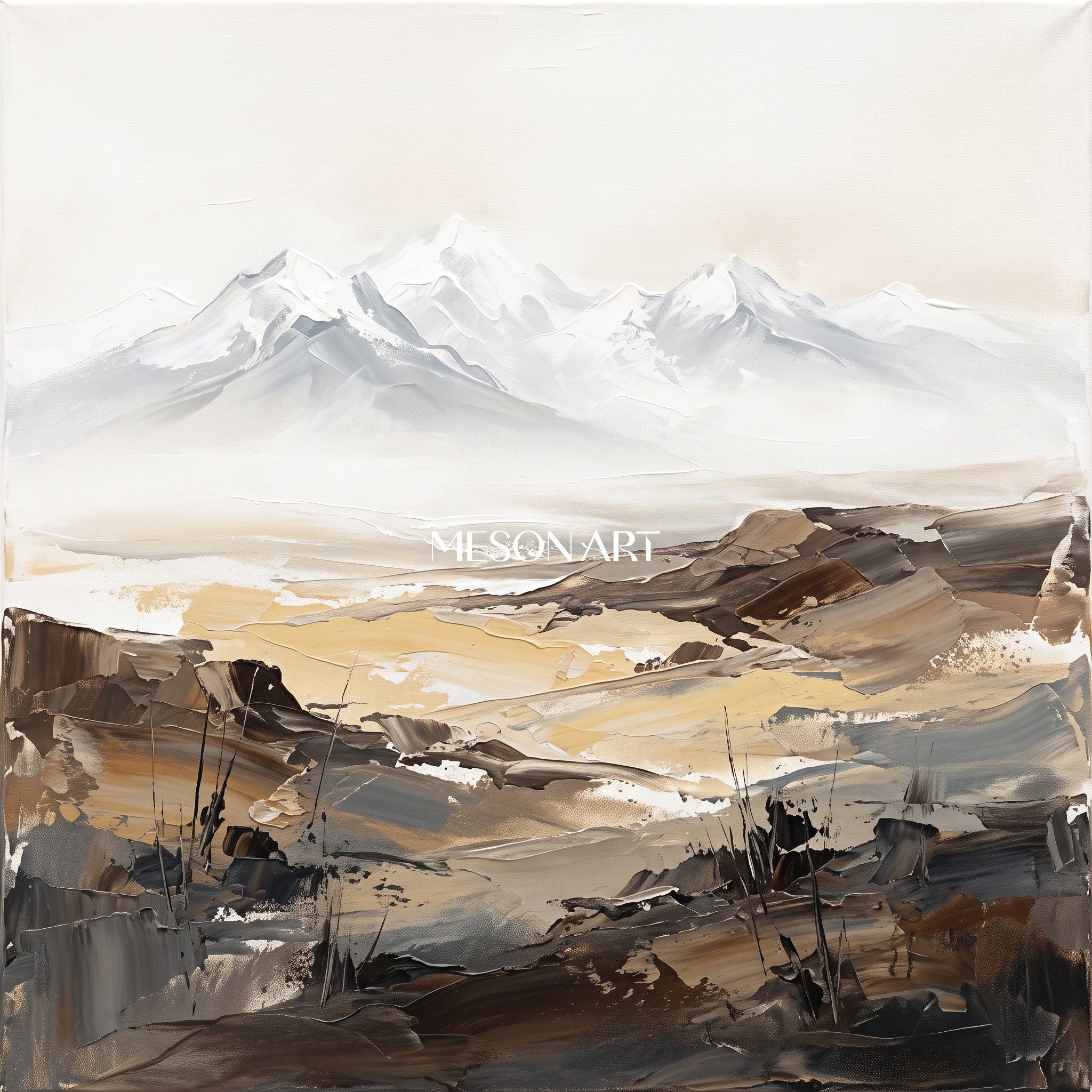 Beige And Black Abstract Painting Square Wall Art For Living Room By Mesonart