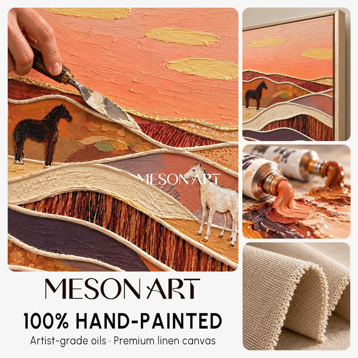 Terracotta And Brown Abstract Landscape Painting Rectangular Wall Art Original Artist By Mesonart