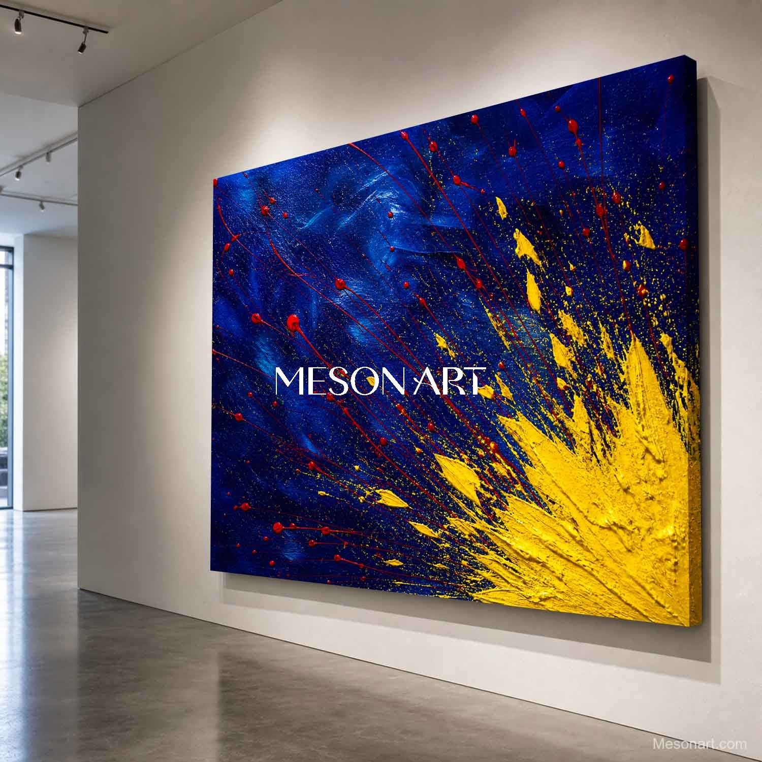 Abstract Expressionist Art With Blue And Yellow Textures For Modern Living Room Decor