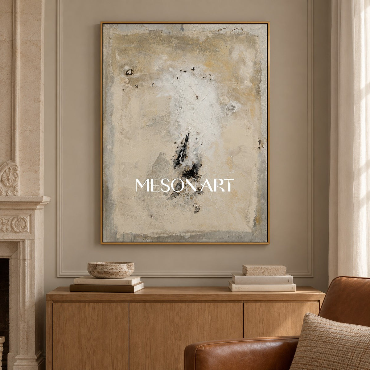 Neutral Abstract Art Textured Mixed Media Painting Original Artist Rectangular Wall Art For Living Room By Mesonart