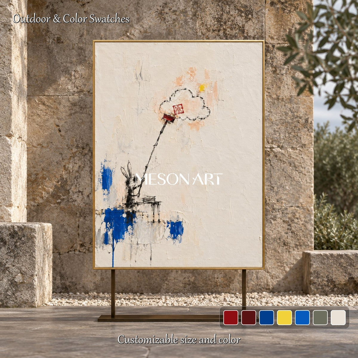 White And Blue Graffiti Abstract Art Modern Canvas Wall Decor Rectangular For Living Room By Mesonart