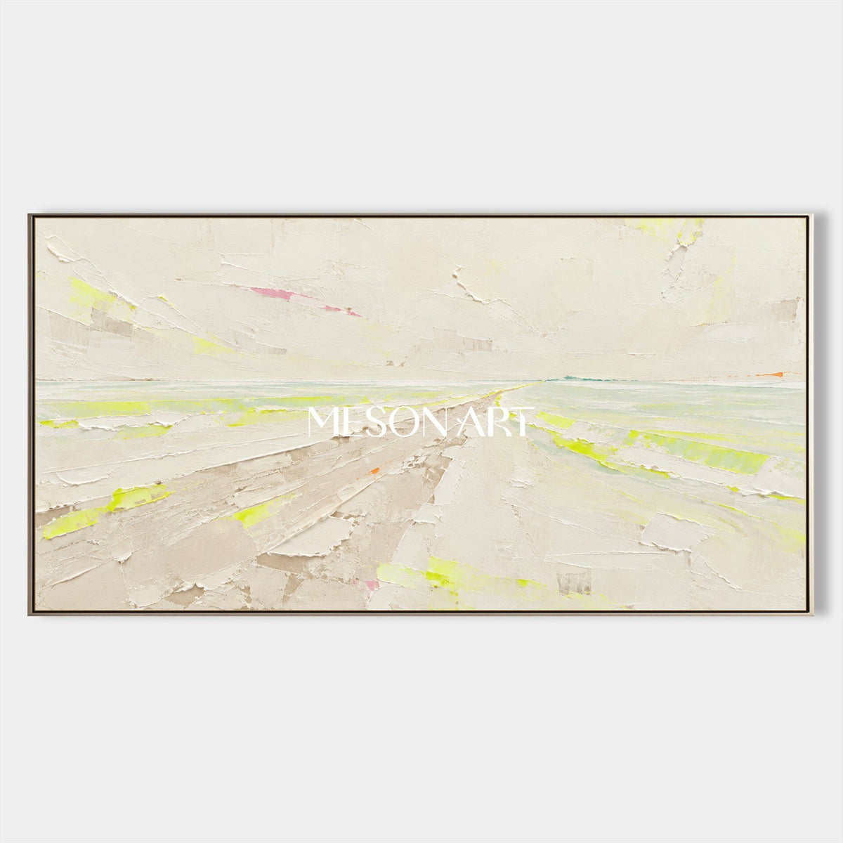 Beige And Green Abstract Painting Panoramic Wall Art By Artist Contemporary Landscape Modern Palette Knife Neutral Tone Art By Mesonart