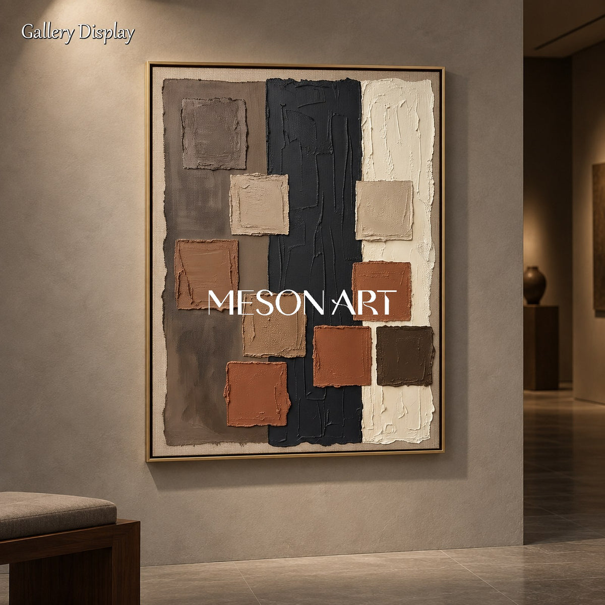 Brown And Black Wabi-Sabi Abstract Rectangular Wall Art Original Artist Hand Painted By Mesonart