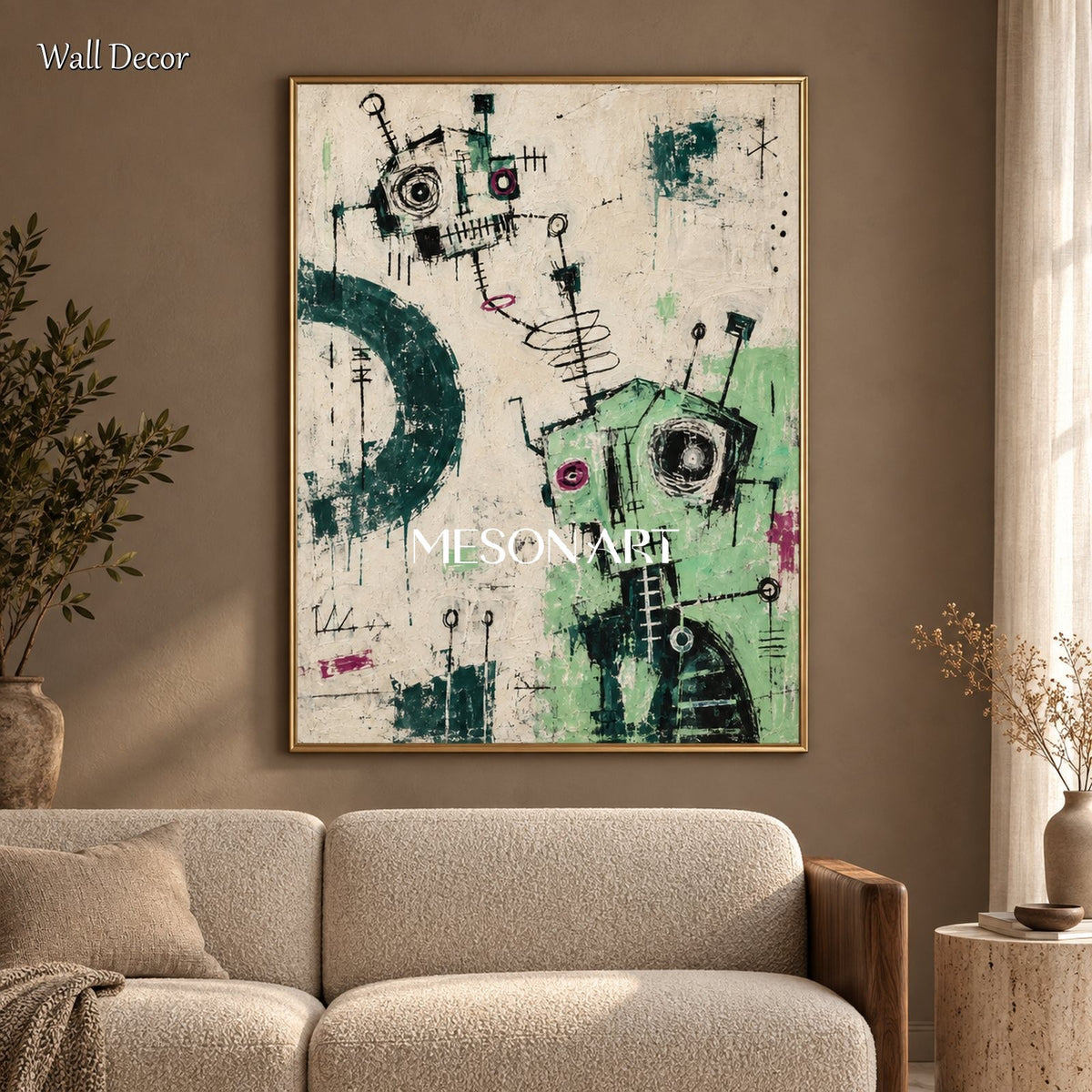 Green And White Abstract Pop Art Painting Large Canvas Wall Art For Living Room By Mesonart