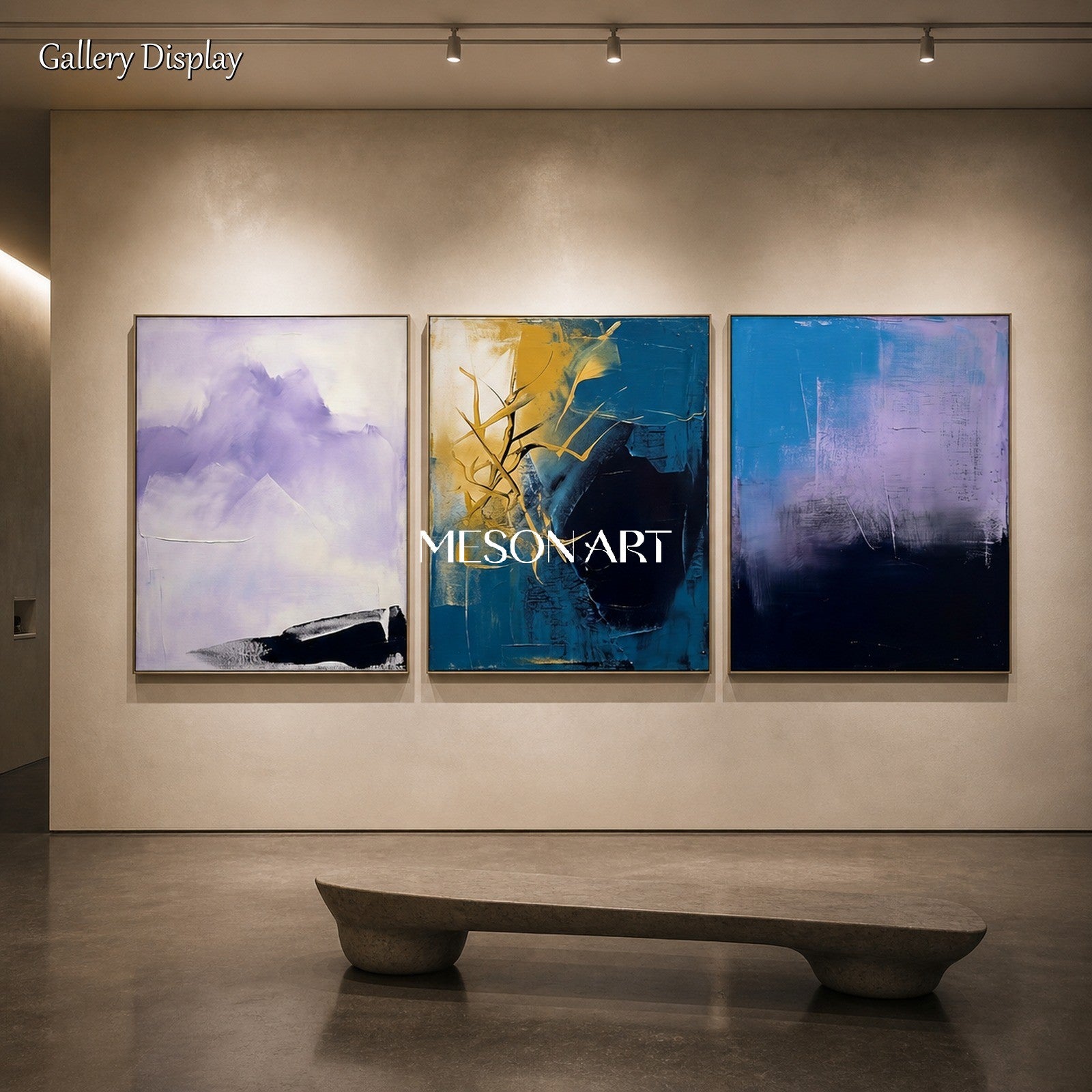 Purple And Blue Abstract Expressionist Landscape Painting Rectangular Wall Art Original Artist By Mesonart