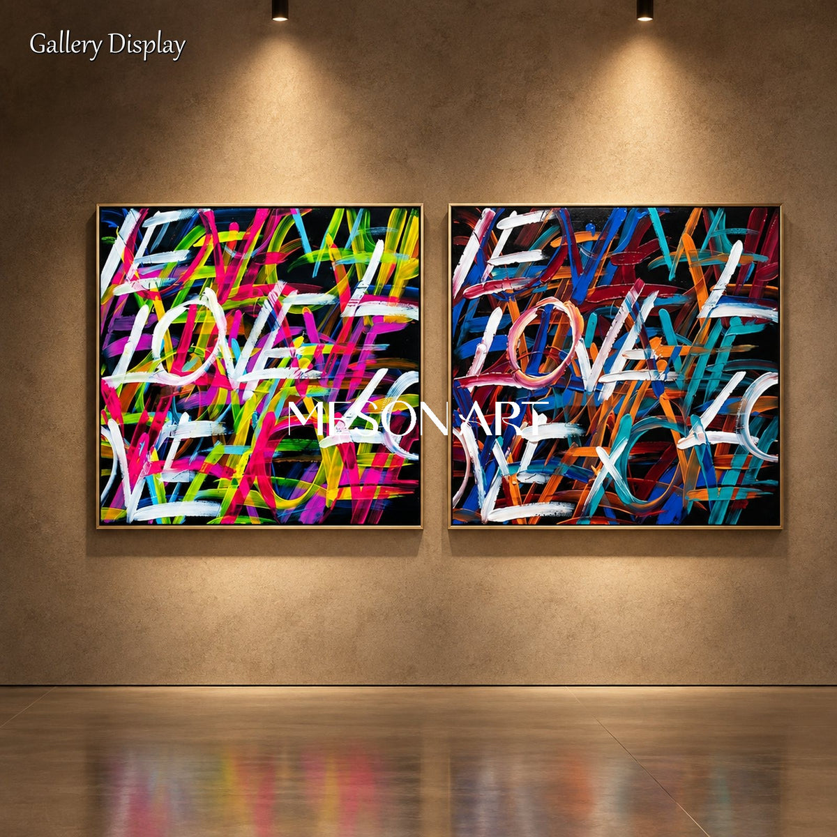 Black Graffiti Love Painting Original Artist Hand Painted Square Wall Art For Living Room By Mesonart