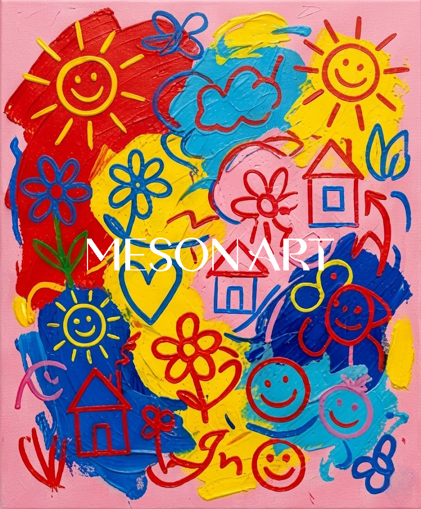 Original Kids Triptych Wall Art Modern Pop Art Canvas Set Colorful Contemporary Family Artwork