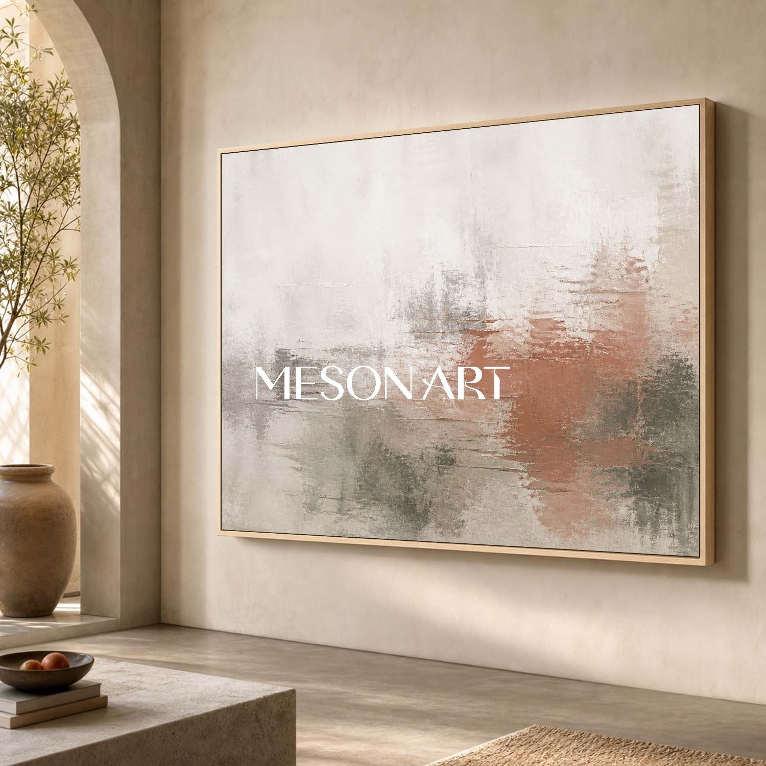 Abstract Minimalist Wall Art For Living Room And Bedroom With Soft Beige Gray Tones