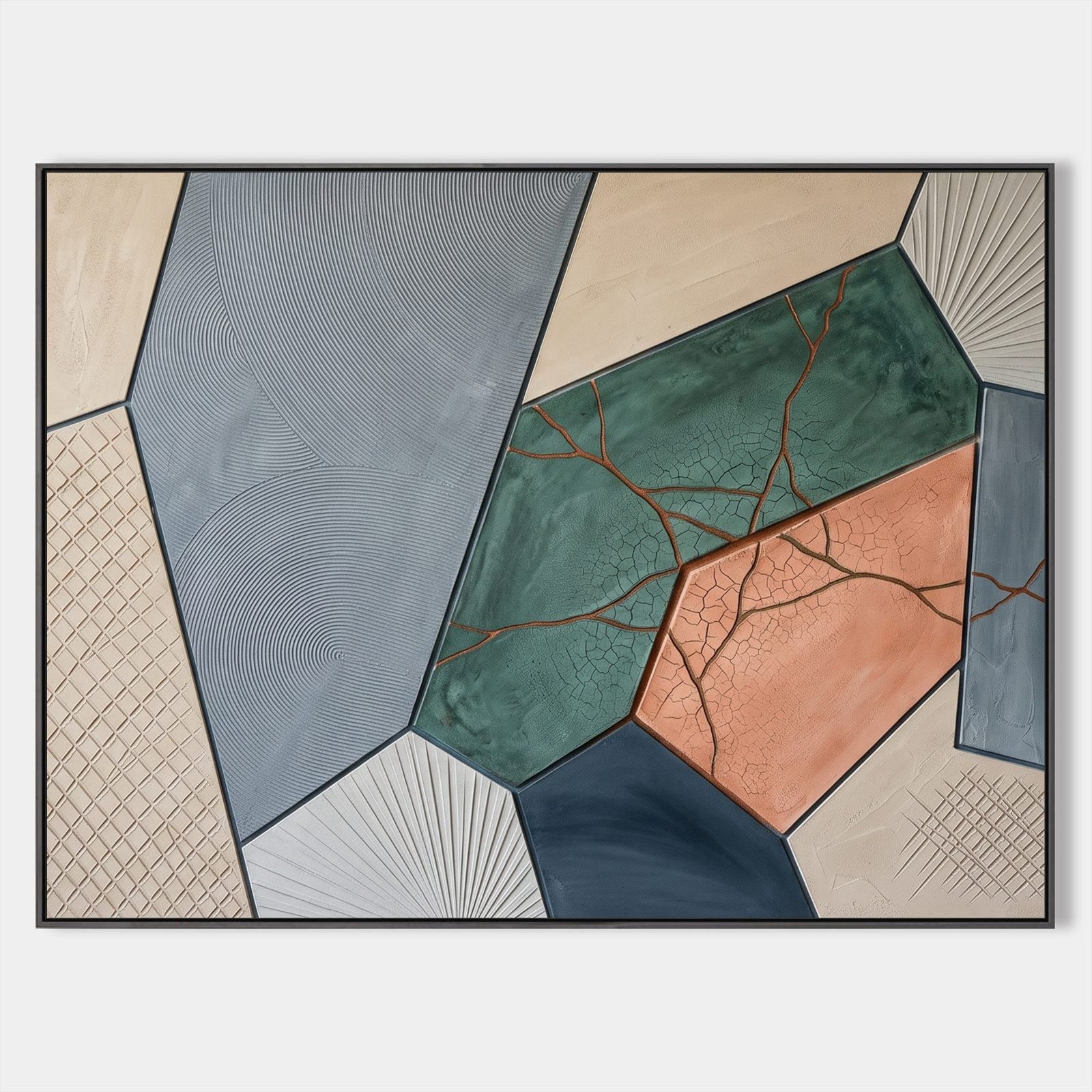 Textured Plaster Art With Cracked Finish For Modern Living Room