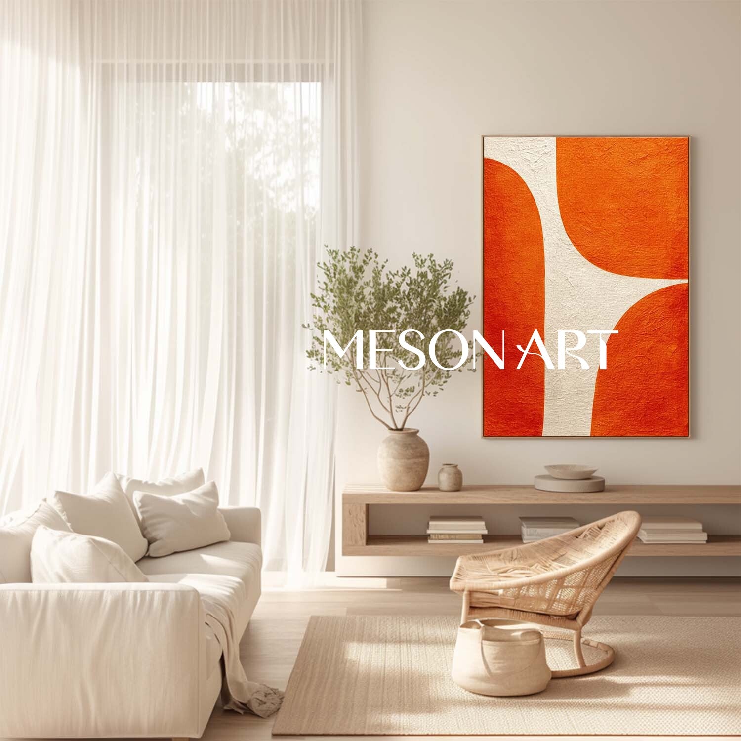 Abstract Textured Wall Art Modern Minimalist Orange Geometric Decor