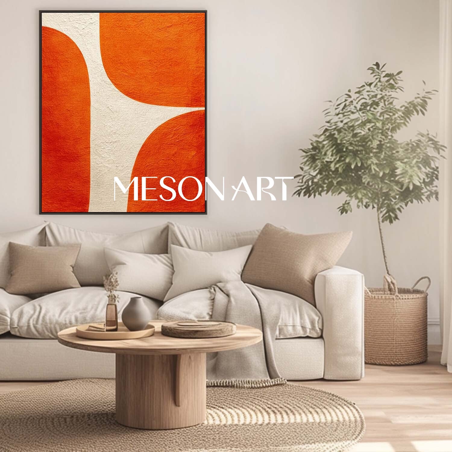 Abstract Textured Wall Art Modern Minimalist Orange Geometric Decor