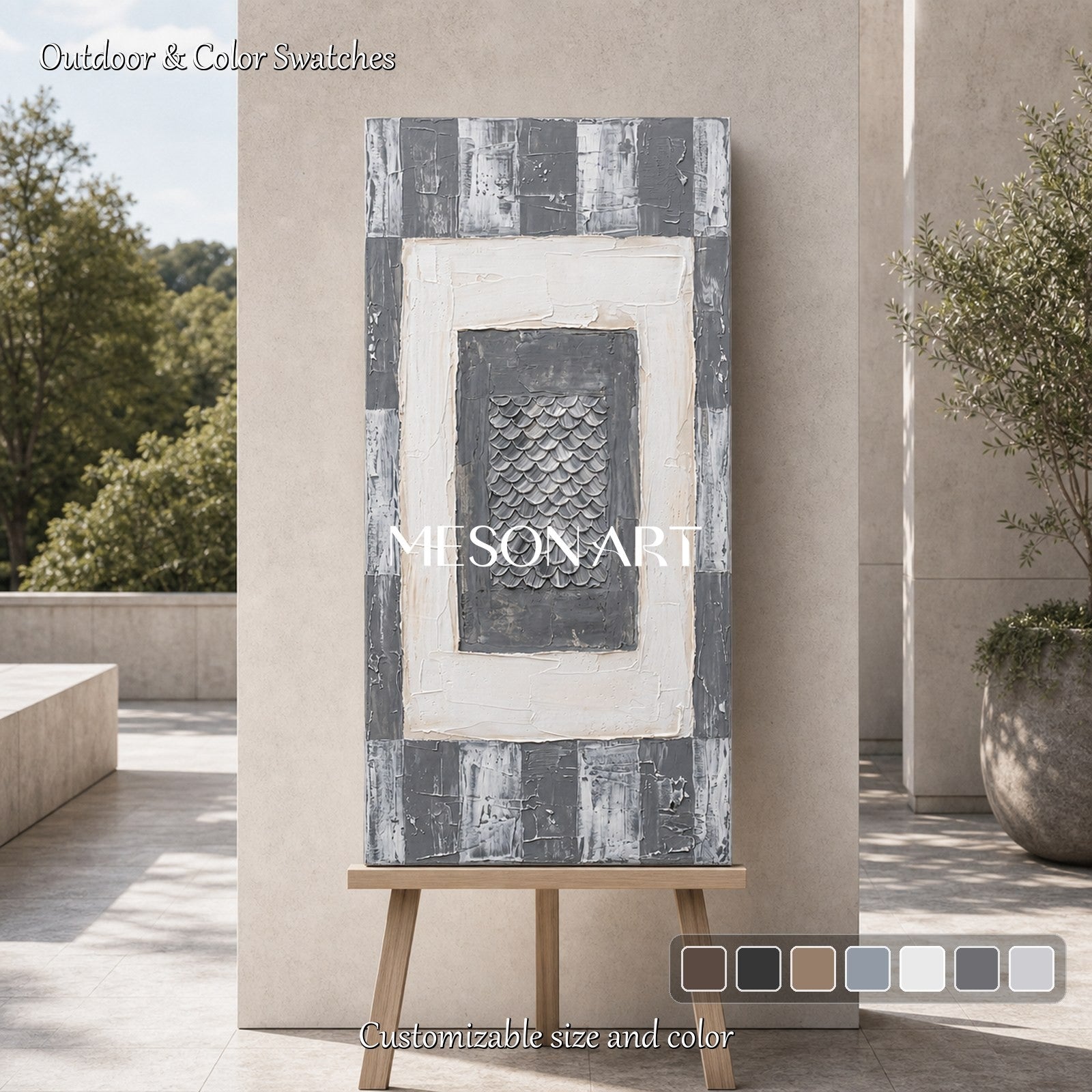 Gray And White Abstract Geometric Painting With Rich Textured Relief For Modern Living Room Decor