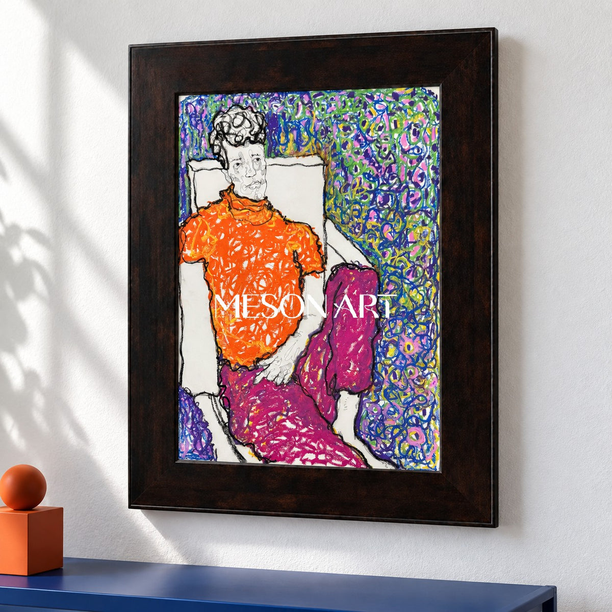 Orange Purple Figurative Expressionist Portrait Painting Original Artist Artwork By Mesonart