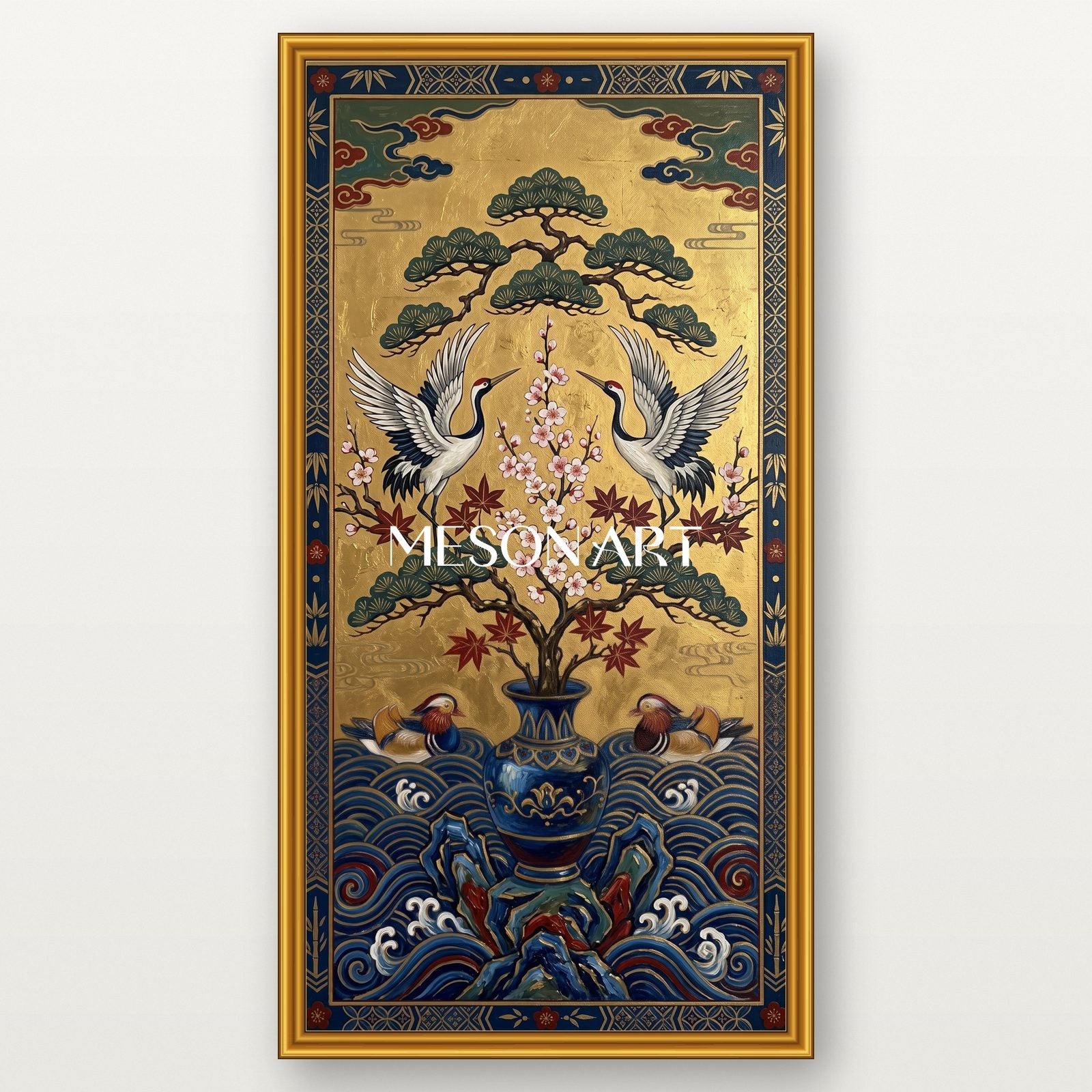 Exquisite Gold Leaf Crane Painting For Elegant Living Room Decor And Entryway