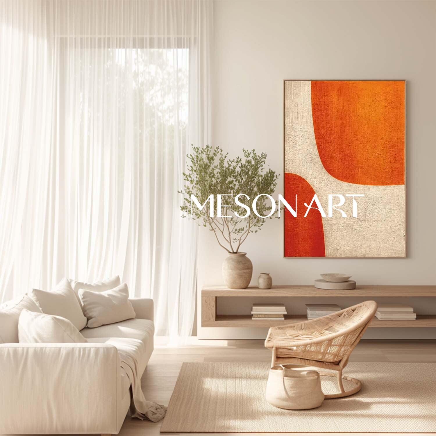 Contemporary Abstract Canvas Minimalist Orange Wall Art for Home