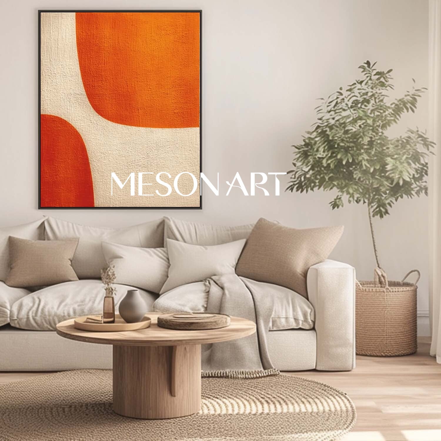 Contemporary Abstract Canvas Minimalist Orange Wall Art for Home