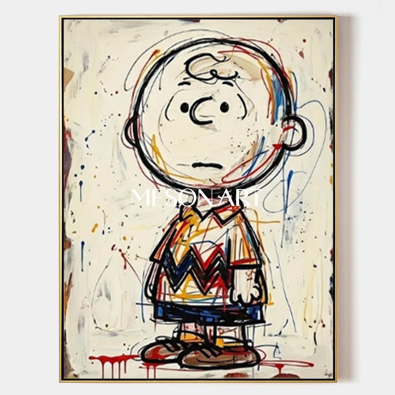 Abstract Charlie Brown Painting With Expressive Brushstrokes For Modern Living Room Decor