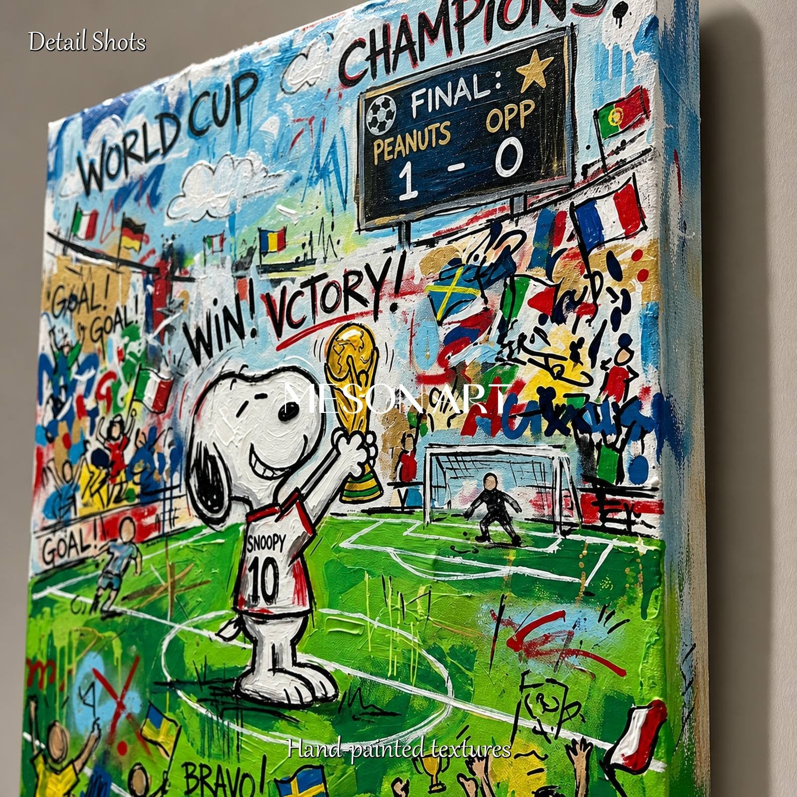 Snoopy World Cup Champion Pop Art Painting For Kids Room And Living Space Decor