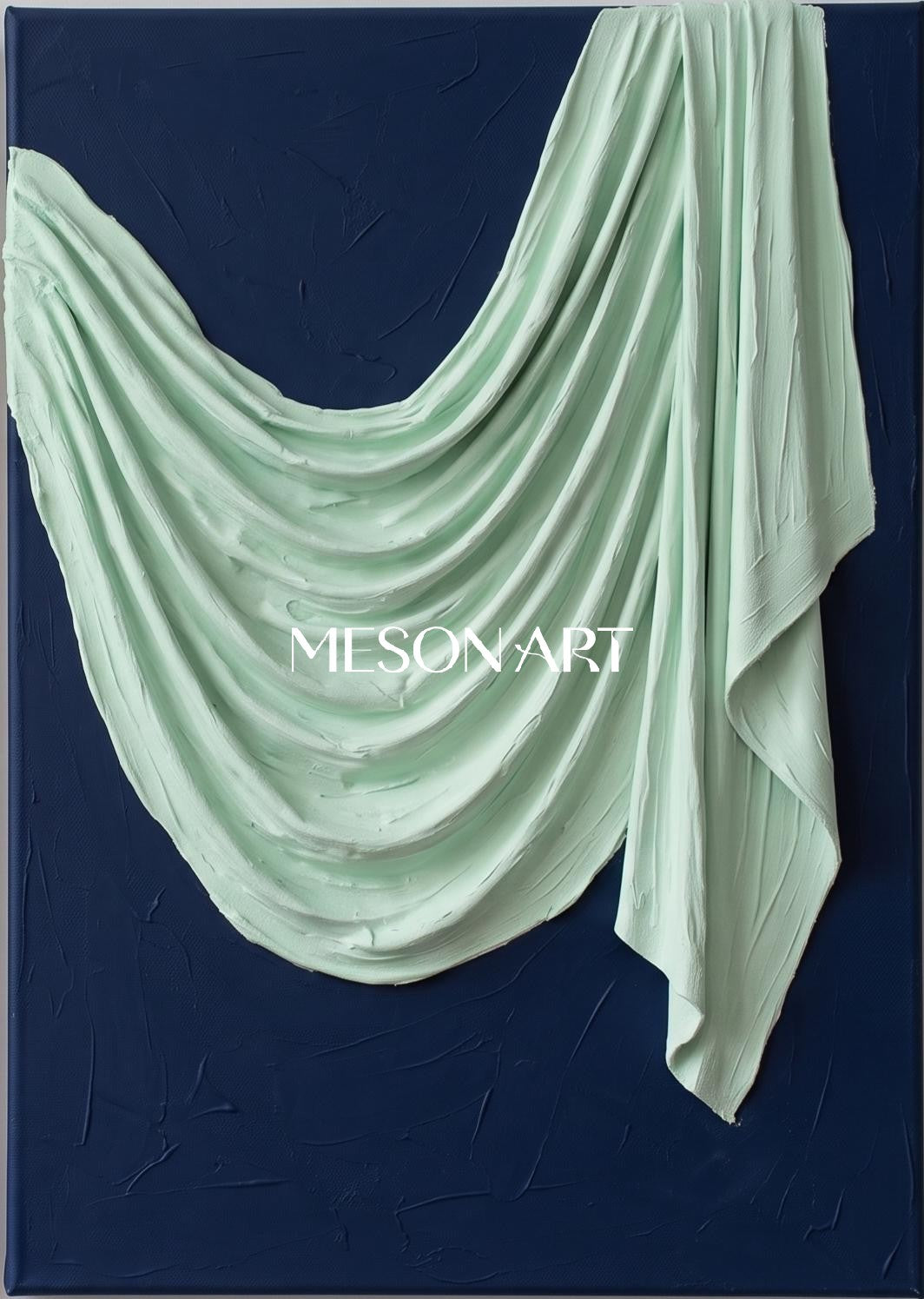 Blue And Green Minimalist Textured Art Rectangular Wall Decor Original Artist Hand Painted By Mesonart