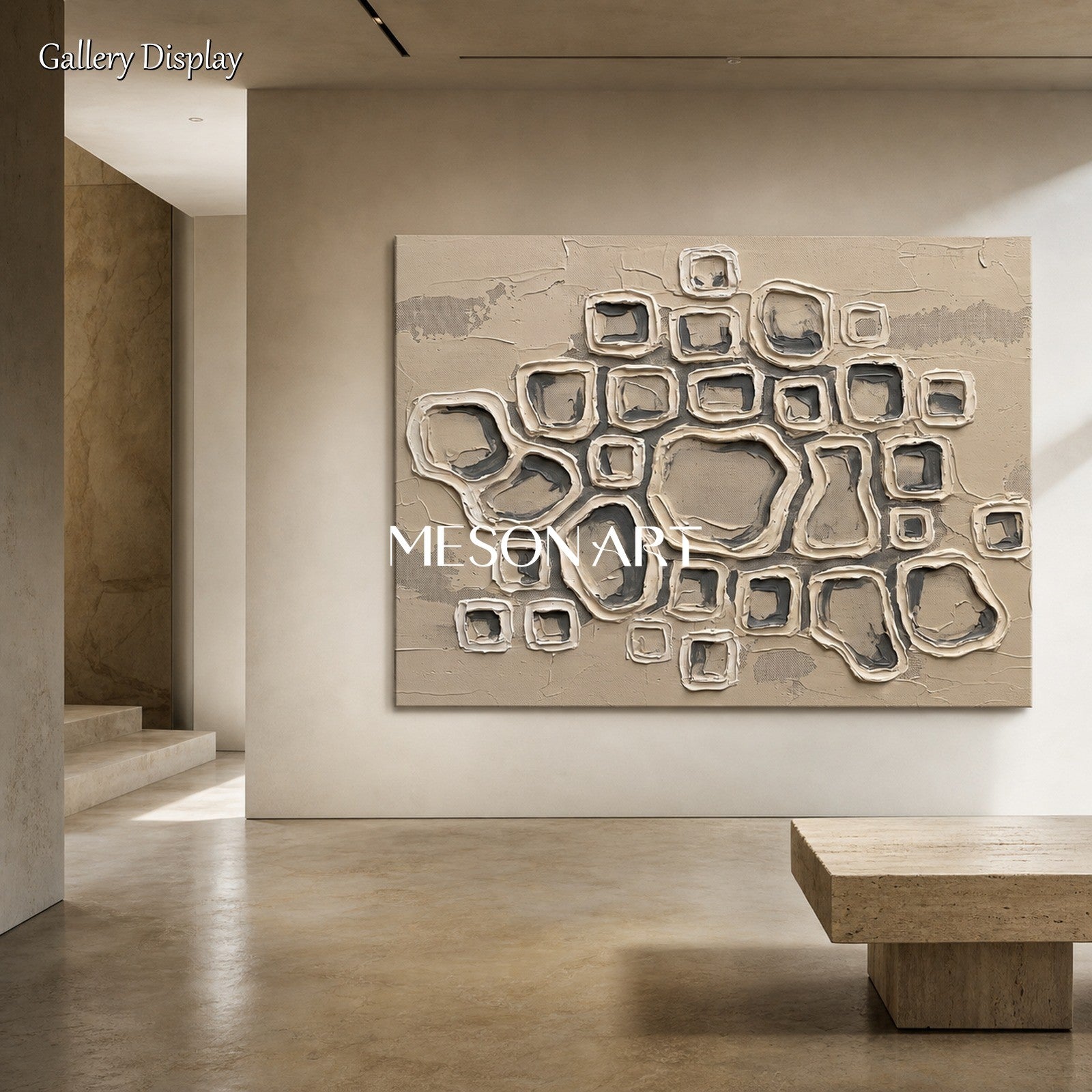 Minimalist Geometric Abstract Art With Textured Relief For Modern Living Room Decor