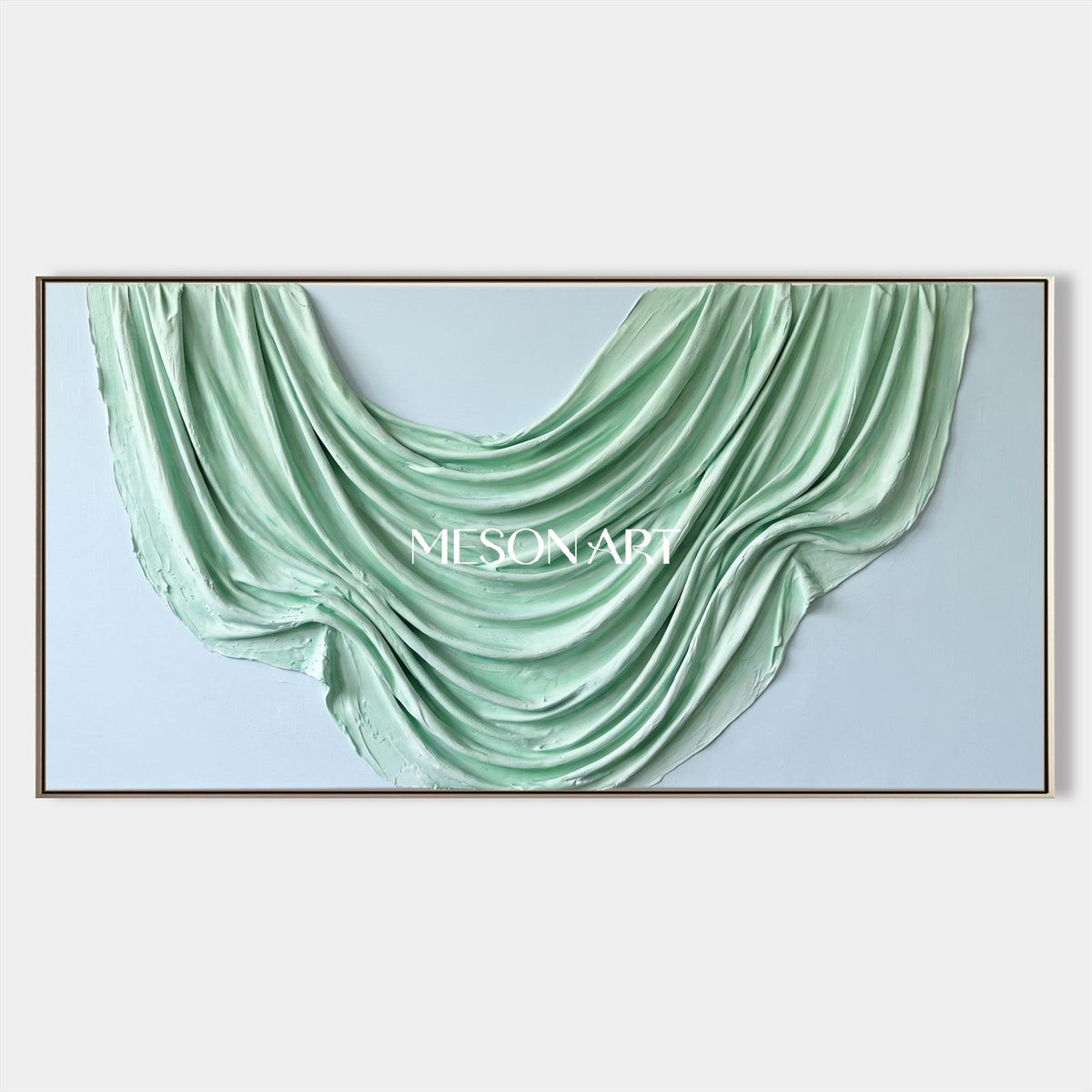 Green And White Minimalist Textured Art Panoramic Wall Decor By Mesonart