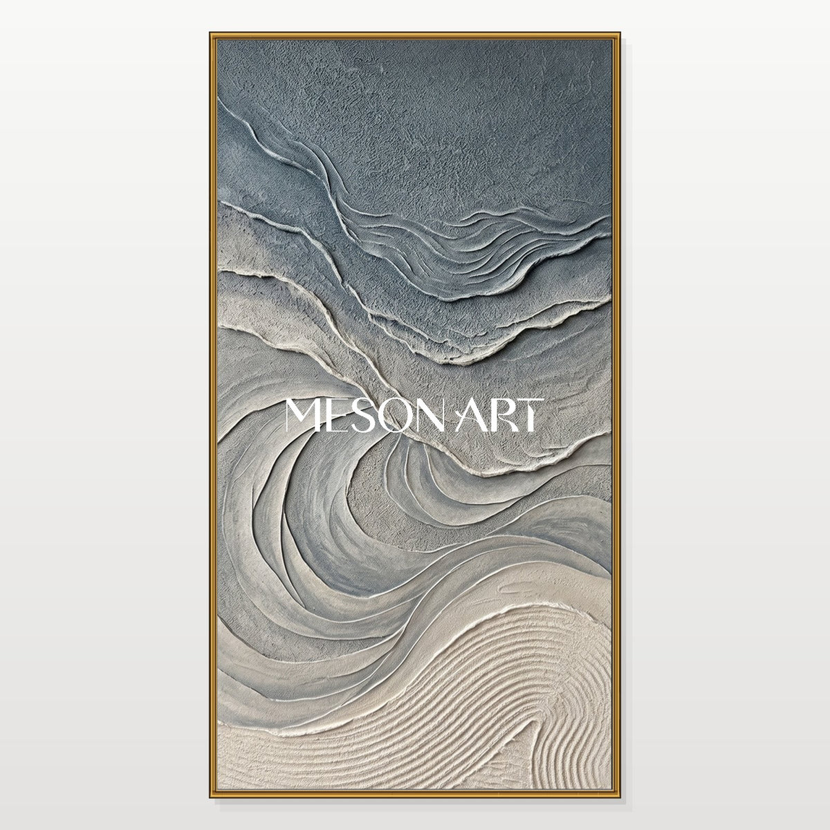 Gray And White Textured Beach Painting Large Sand Texture Art Panoramic Wall Decor By Mesonart