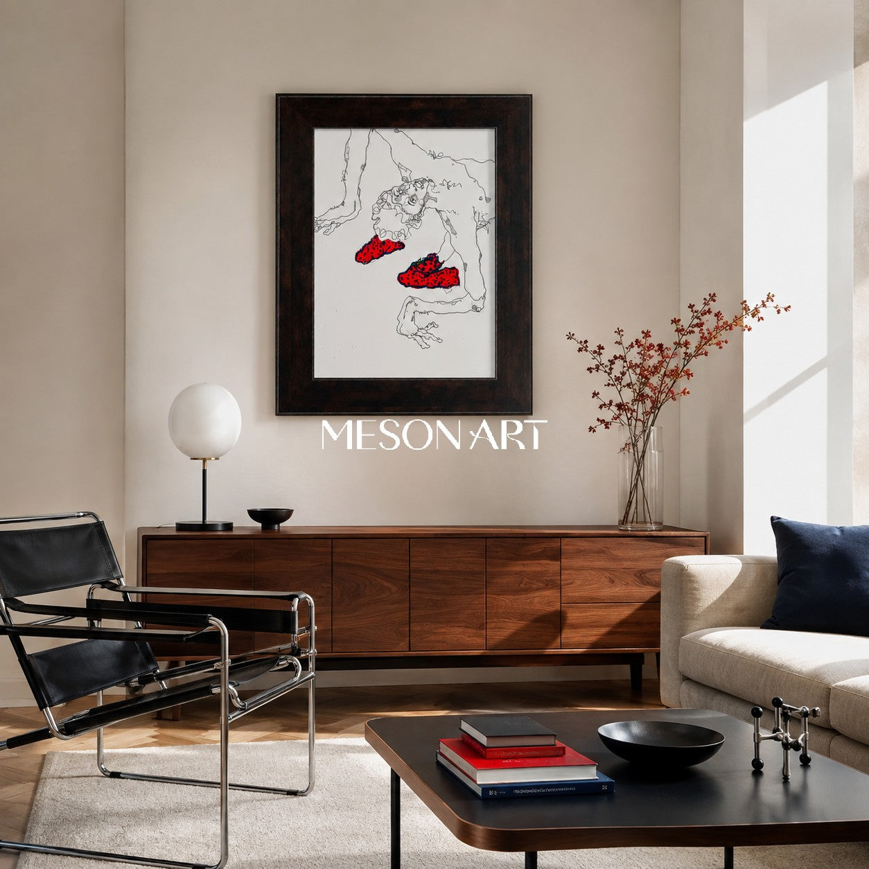 Red And Black Contemporary Original Painting Statement Artwork Rectangular Wall Decor For Living Room By Mesonart