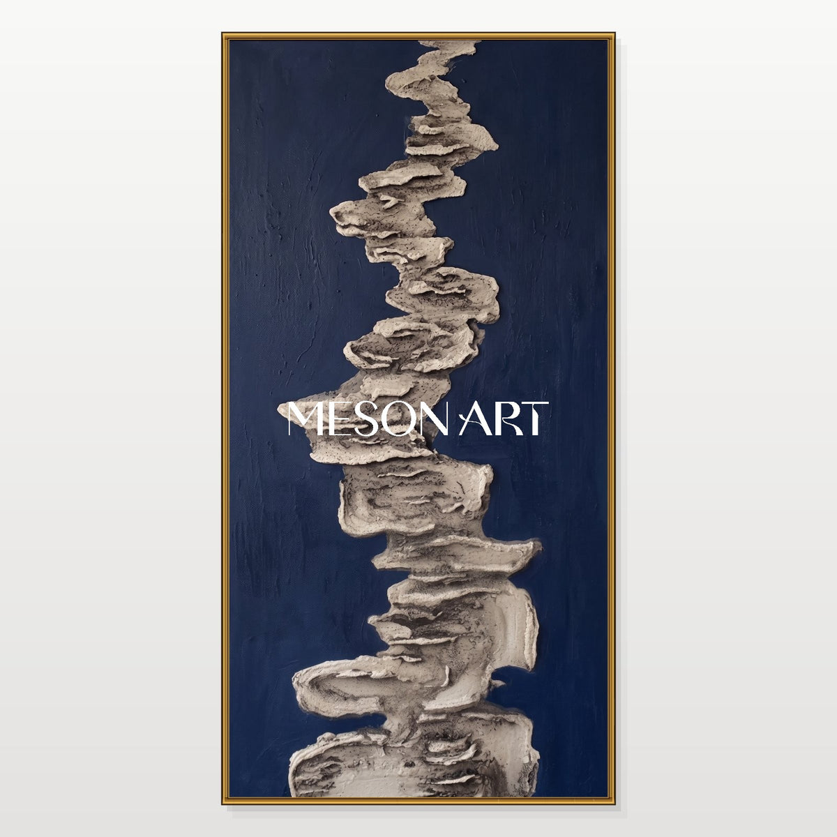 Navy Blue And Gray Abstract Textured Art Panoramic Wall Decor For Living Room By Mesonart