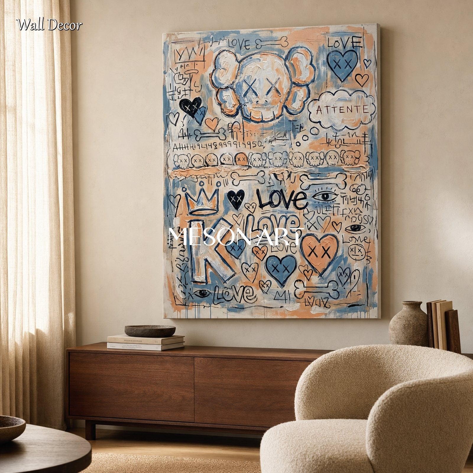 Urban Graffiti Art Painting With Pop Icons For Modern Living Room Entryway Decor