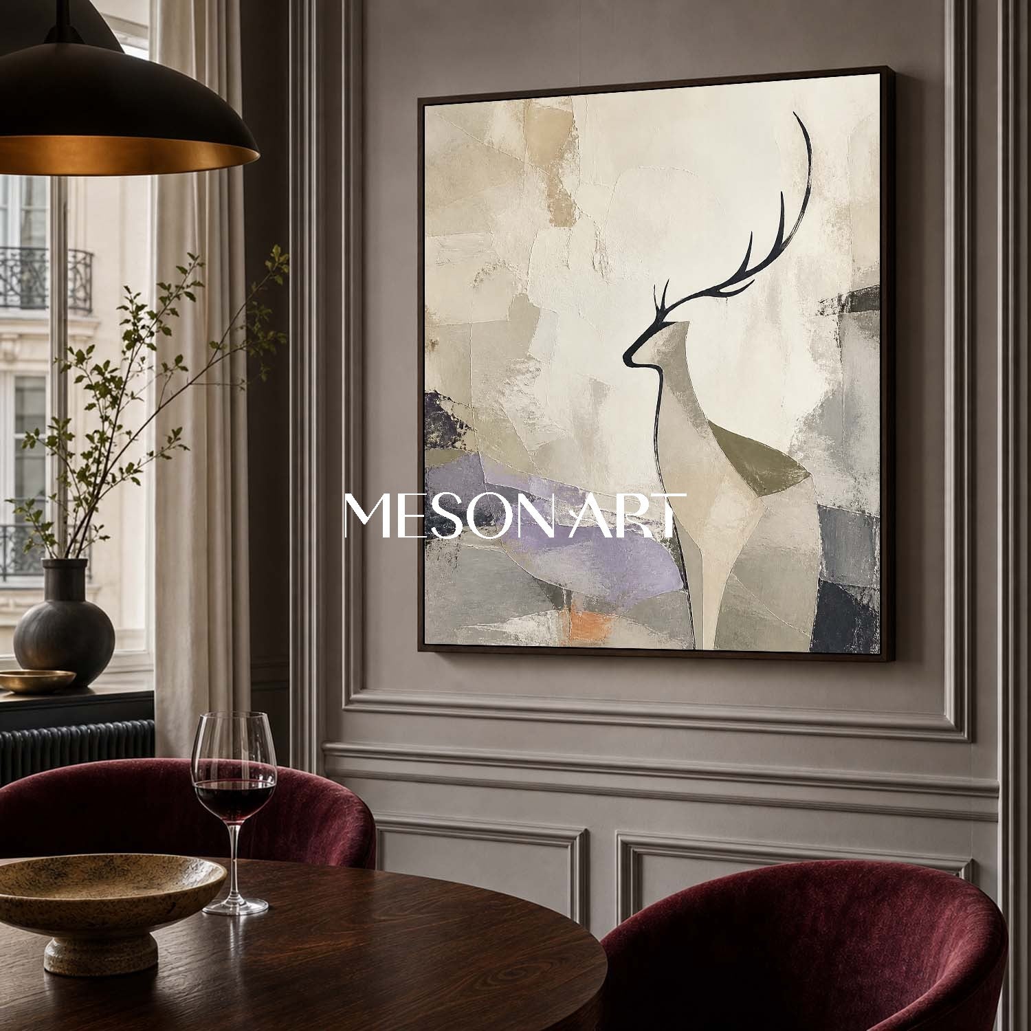 Minimalist Deer Abstract Canvas Art With Textured Beige Grey Tones For Living Room Bedroom Decor