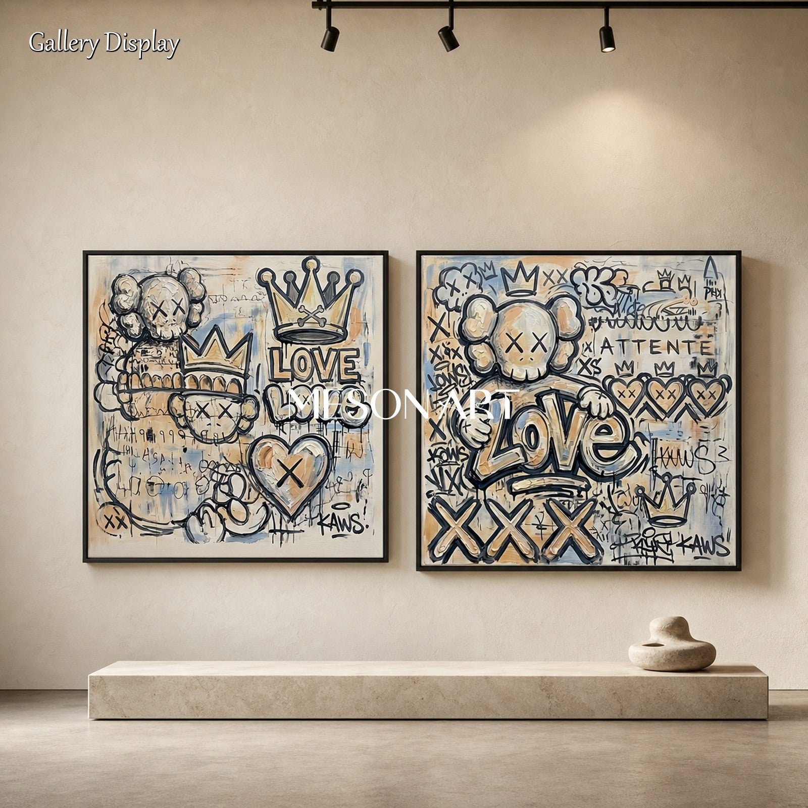 Urban Pop Art Graffiti Painting With Crown And Heart Motifs For Modern Living Room Decor