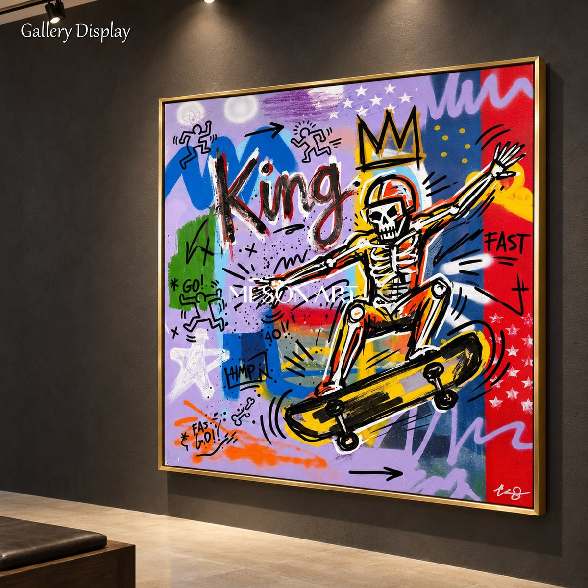 Purple And Yellow Graffiti Pop Culture Art KAWS Style Square Wall Decor For Living Room By Mesonart