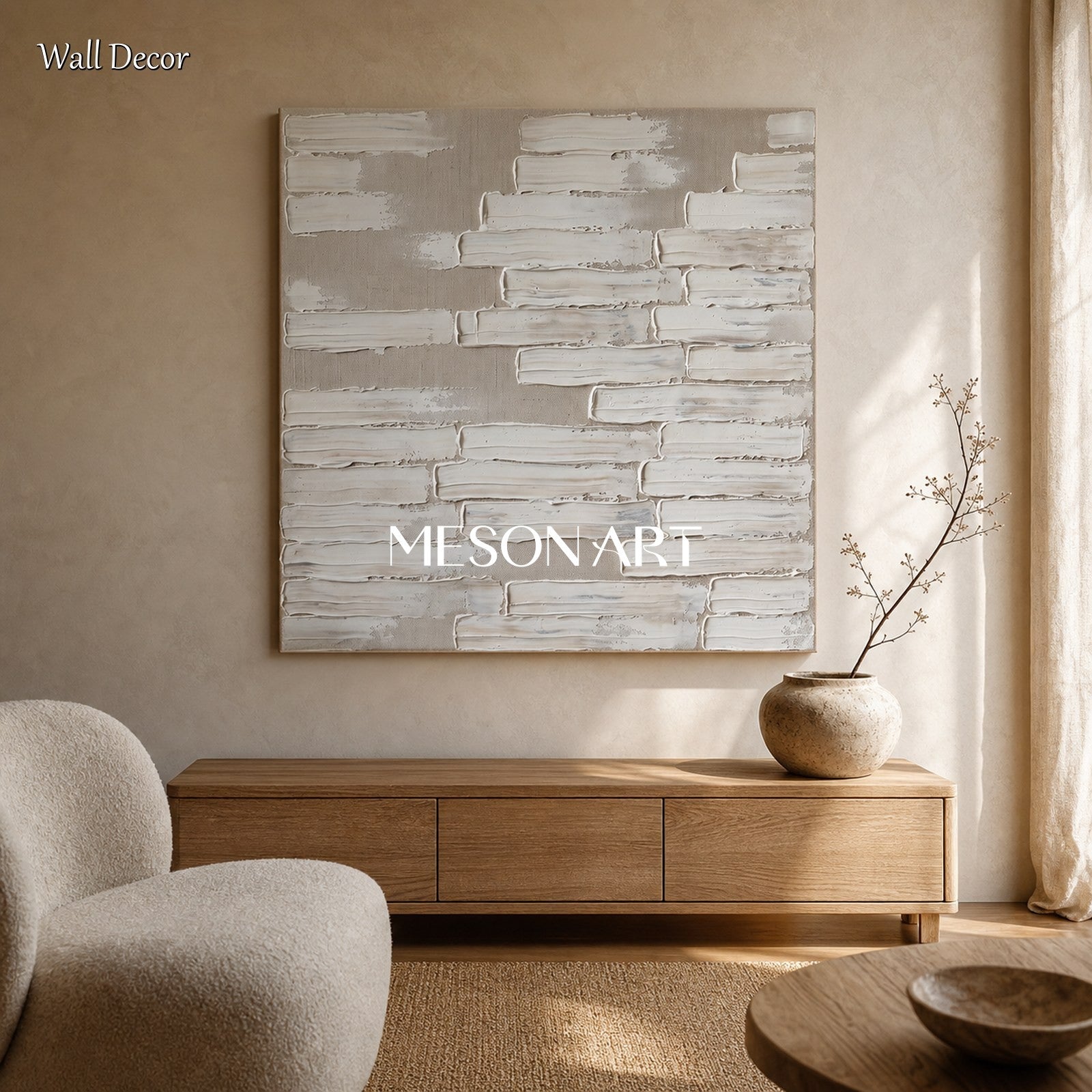 Minimalist Abstract Wall Art With Textured Relief For Modern Living Room Decor