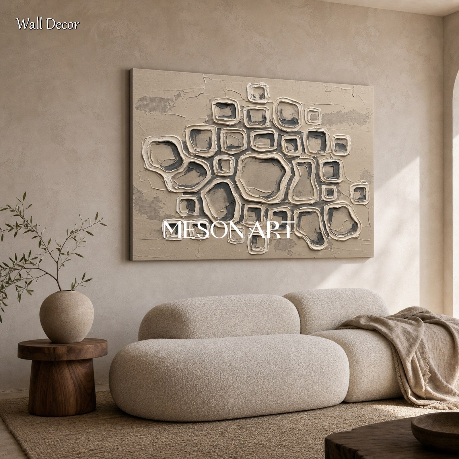 Minimalist Geometric Abstract Art With Textured Relief For Modern Living Room Decor