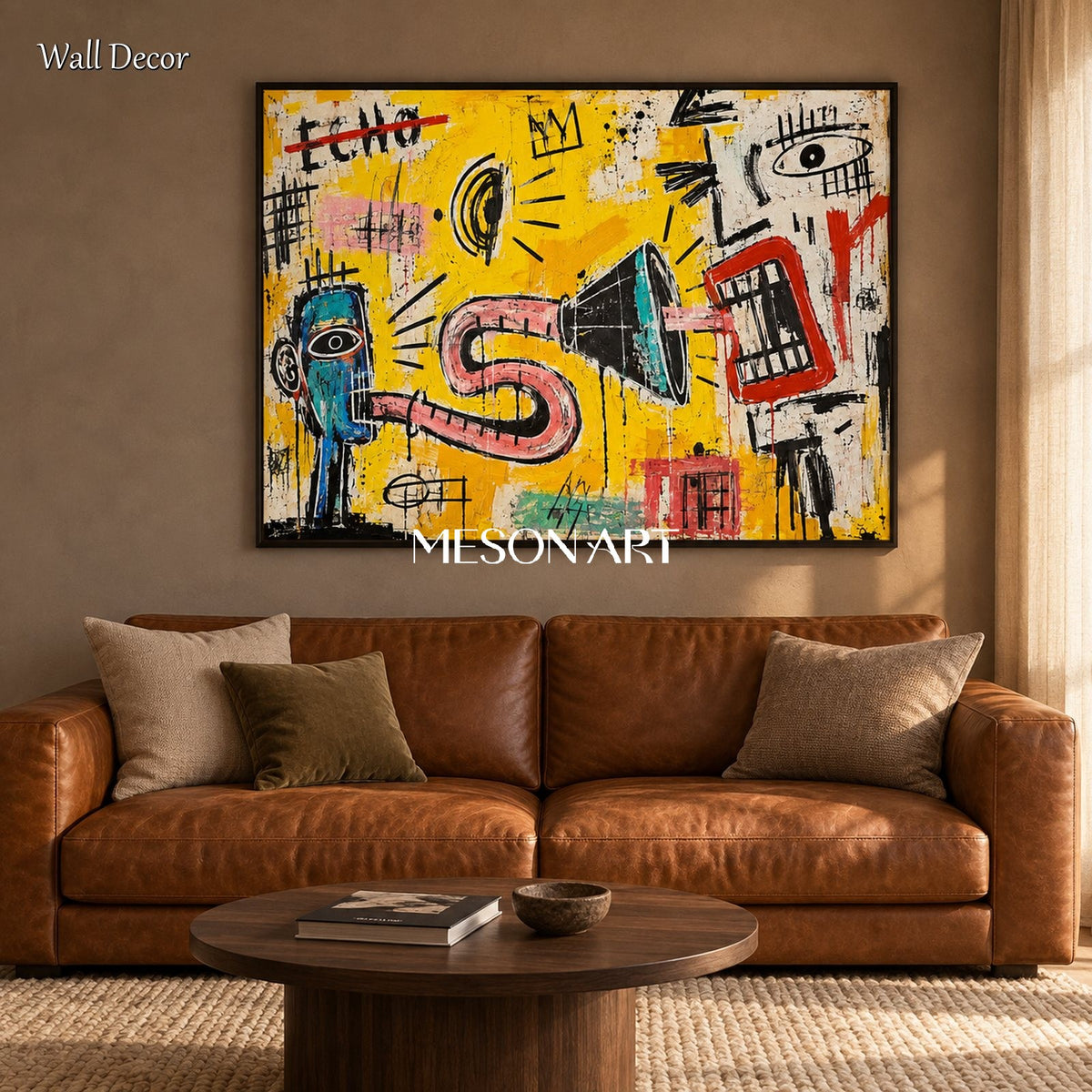 Yellow And Red Abstract Painting Neo Expressionist Street Art Rectangular Wall Decor For Living Room By Mesonart