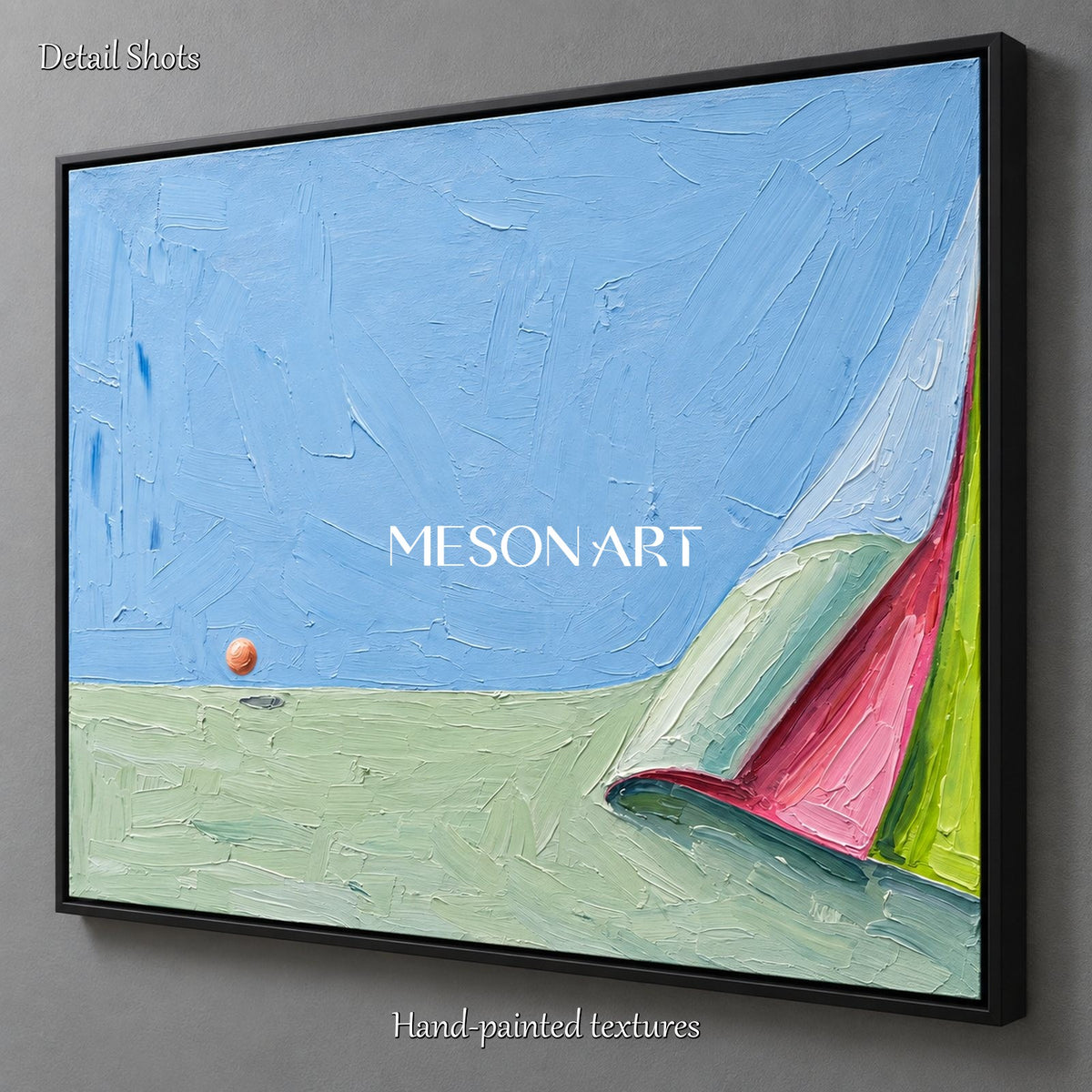 Blue And Green Surrealist Space Painting Rectangular Wall Art For Living Room By Mesonart
