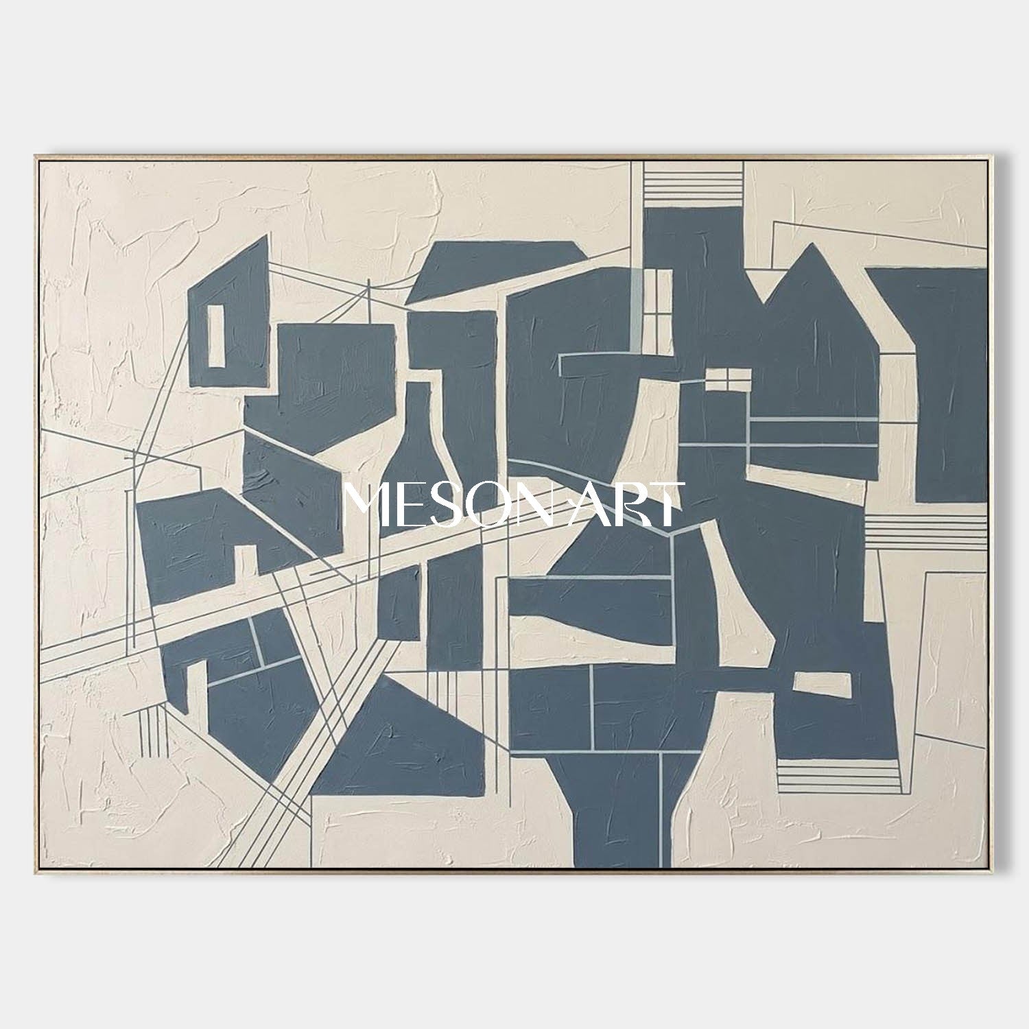 Navy Blue Abstract Painting MesonArt | Modern Navy Geometric Textured Canvas Wall Art