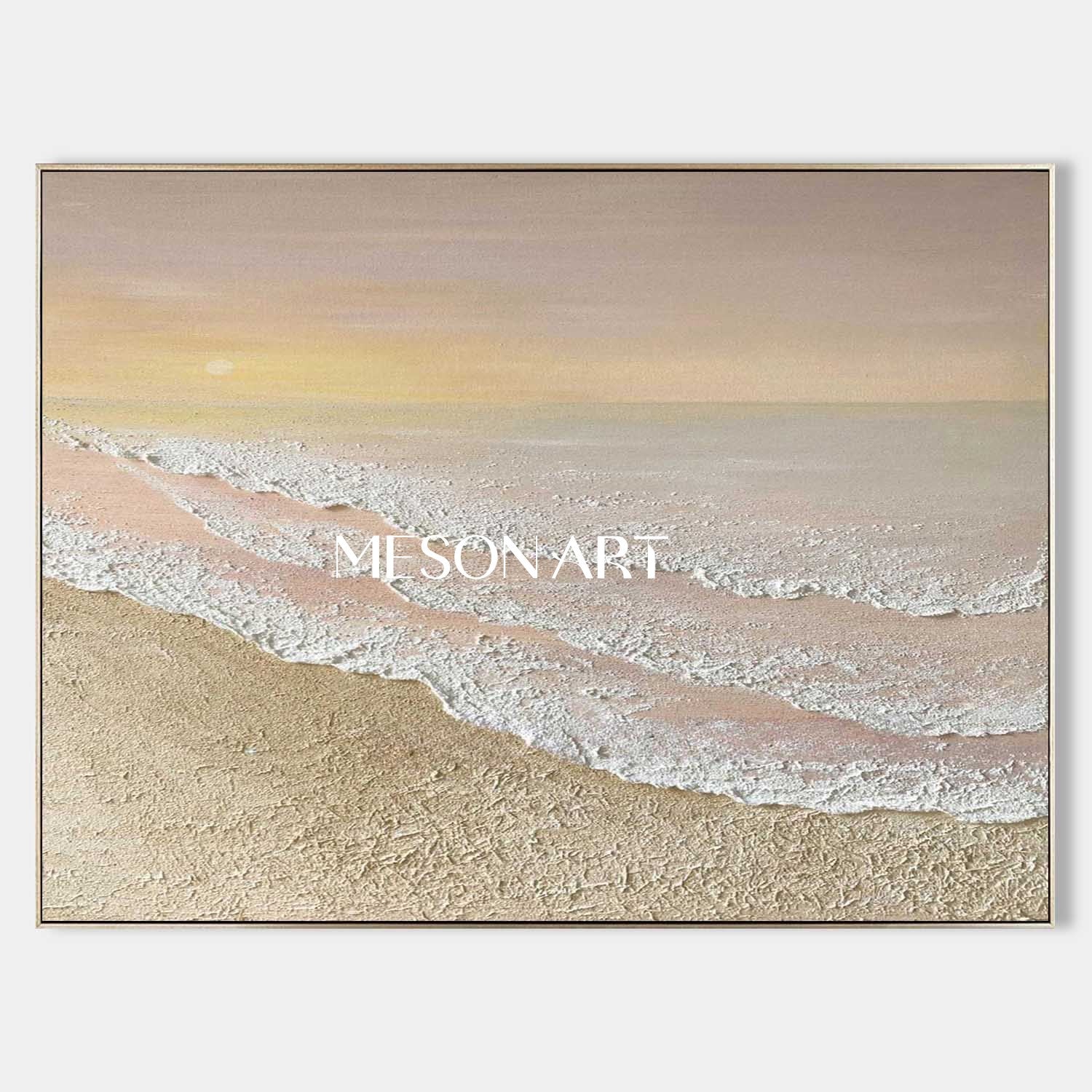 Large 3D Beige Sunrise Beach Ocean Waves Painting Sunrise Beach Canvas Wall Art Decor For Sale