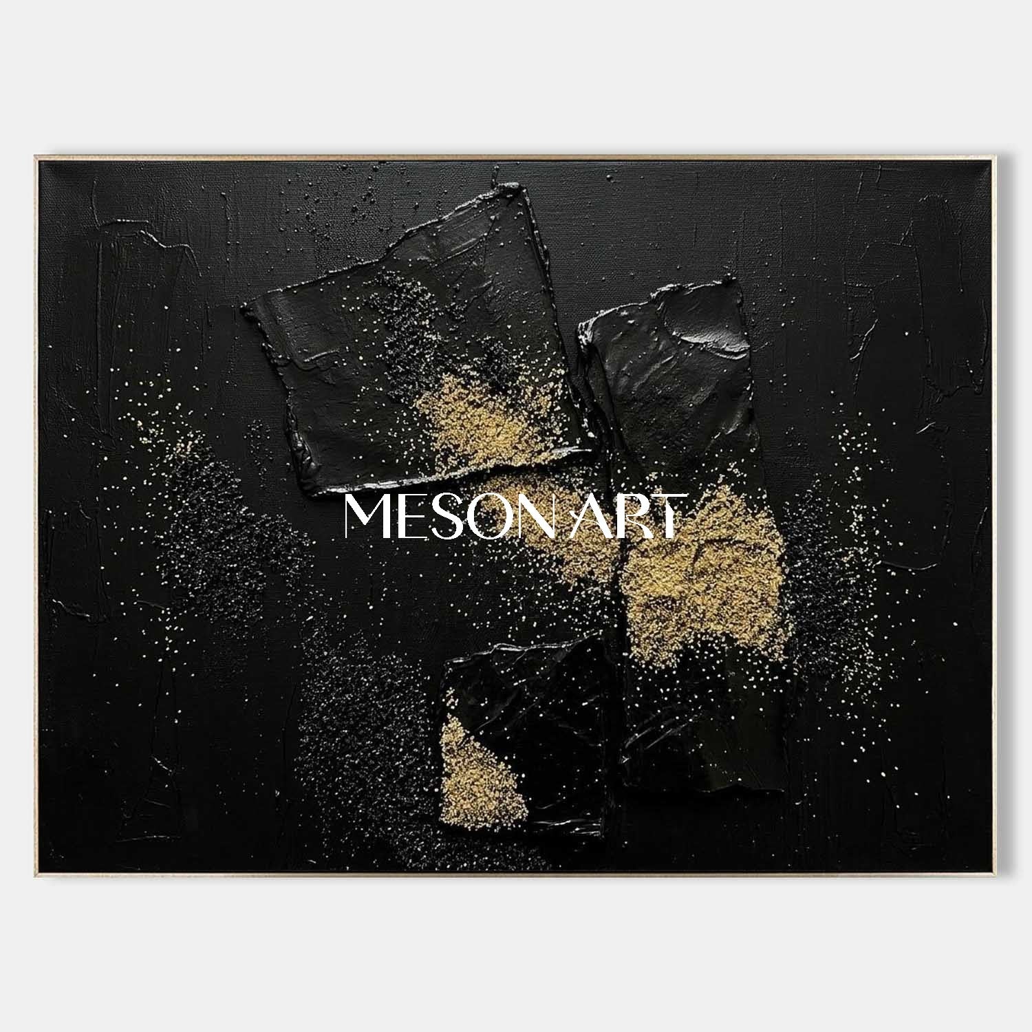 Black & Gold Abstract Textured Canvas Art Industrial Chic Home Office Accent