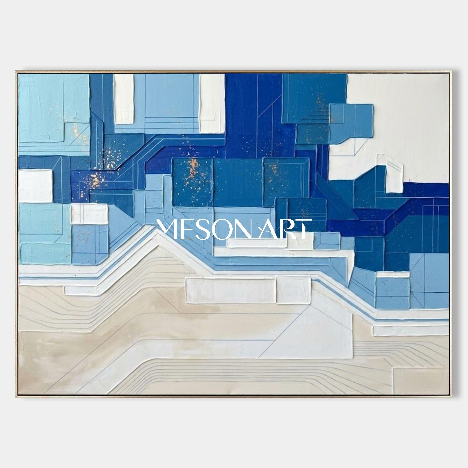 Coastal Modern Wall Decor Blue Abstract Geometric Painting Navy Blue Minimalist Art
