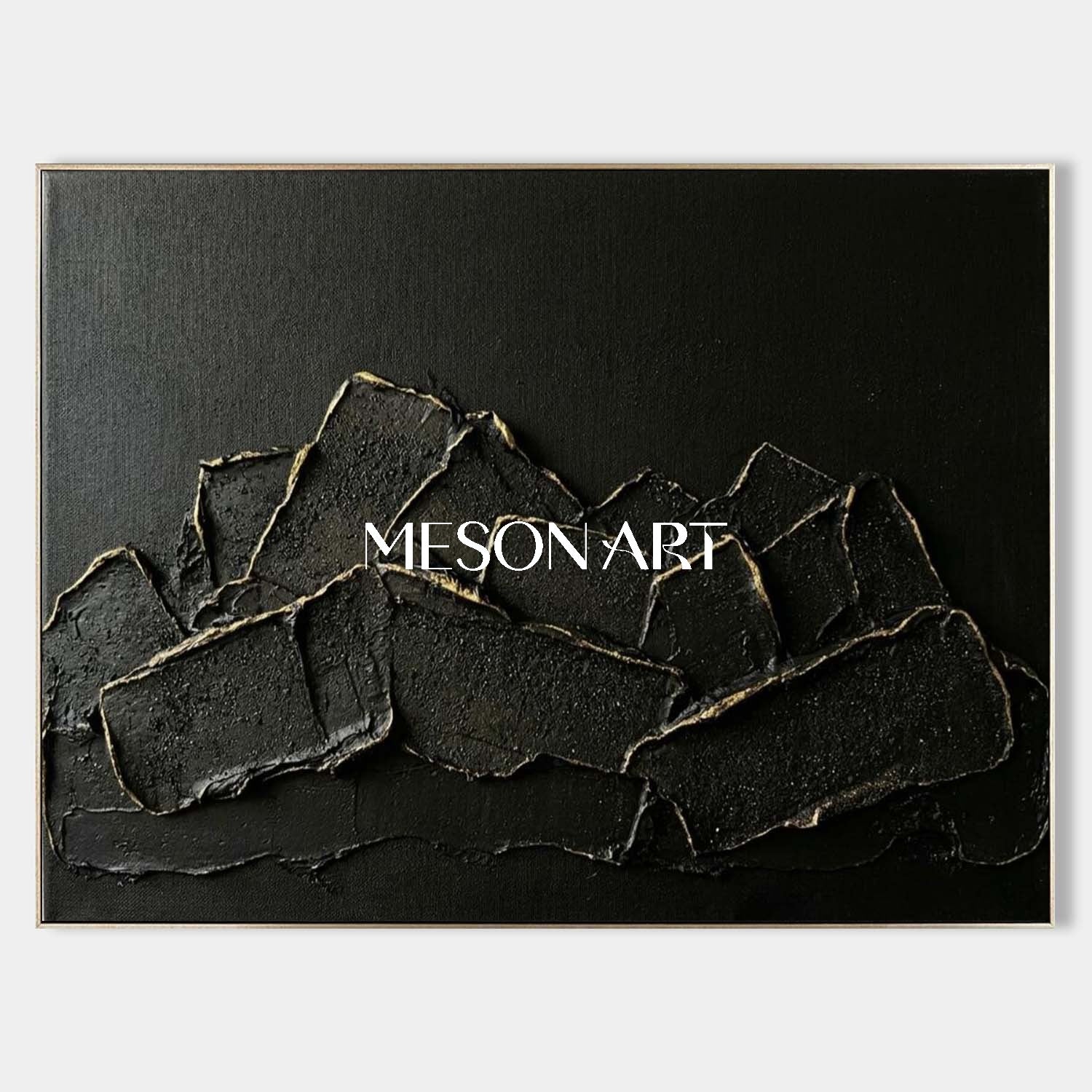 Black Gold Abstract Mountain Canvas Wall Art Modern Luxury Living Room Decor