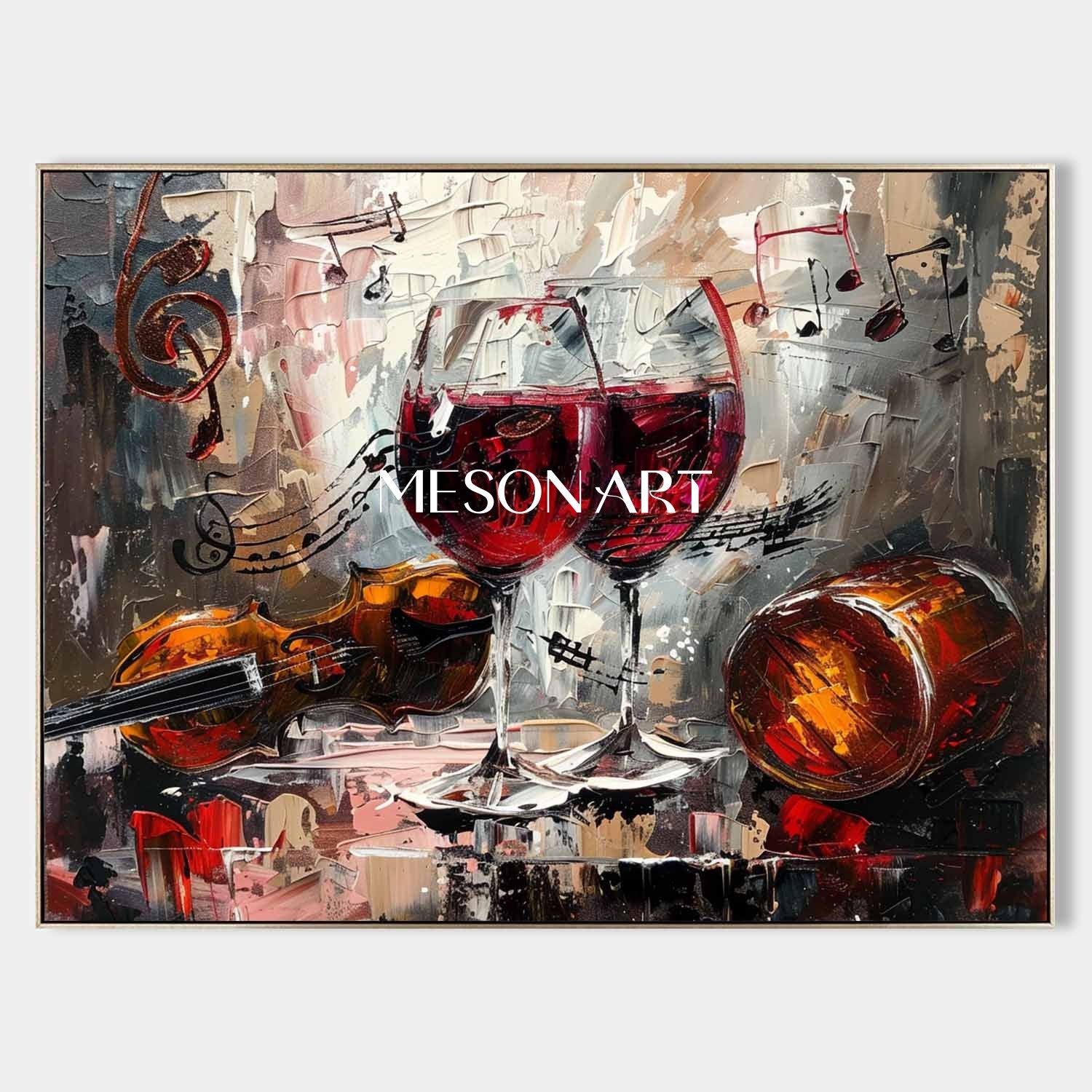 Large Red Wine Glass and Music Abstract Canvas Art for Sale Music and Wine Wall Art Decor