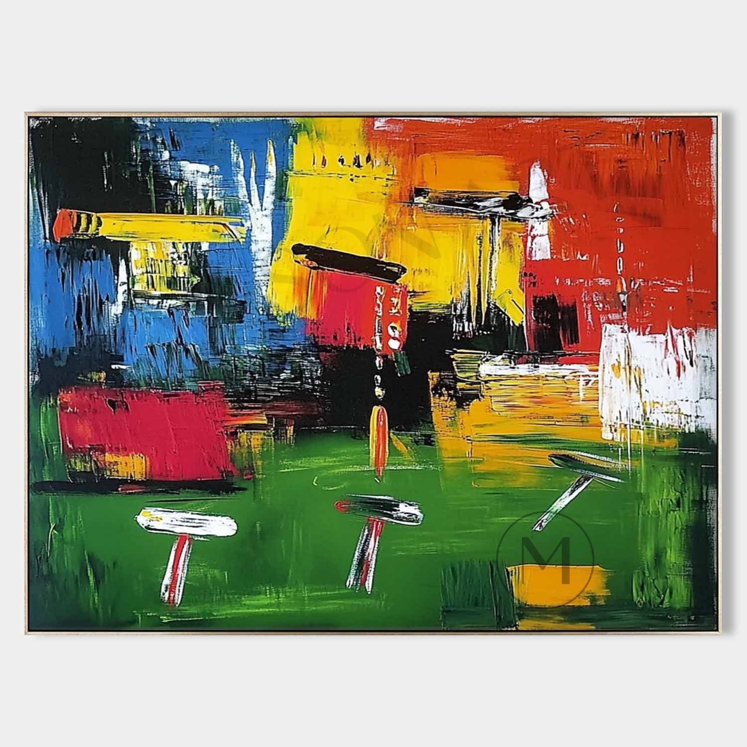 Green Stadium Abstract Canvas Art Contemporary Stadium Wall Art Colorful Stadium Paintings
