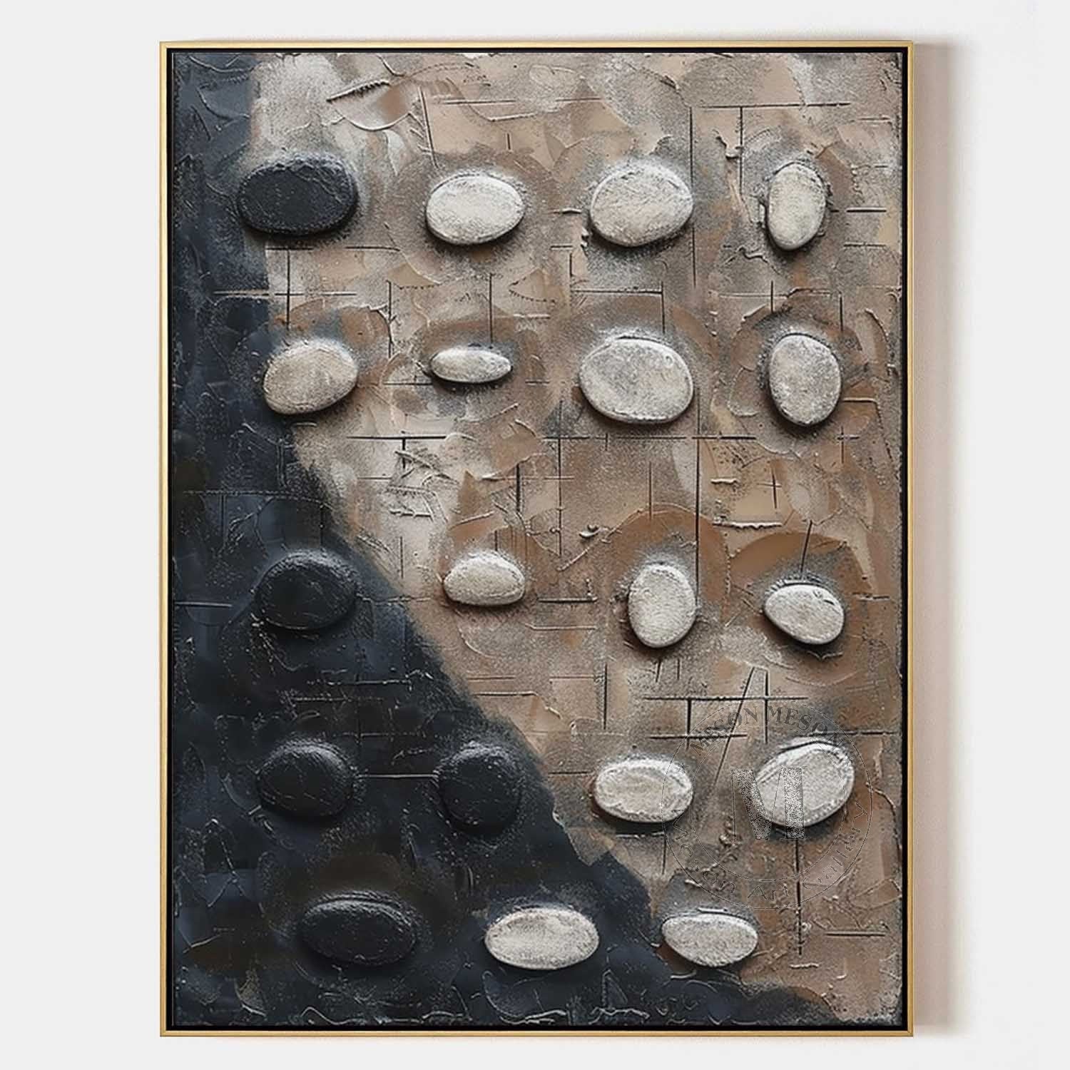 Large 3D Black and White Textured Painting Wabi Sabi Art Black and White Abstract Art for Sale