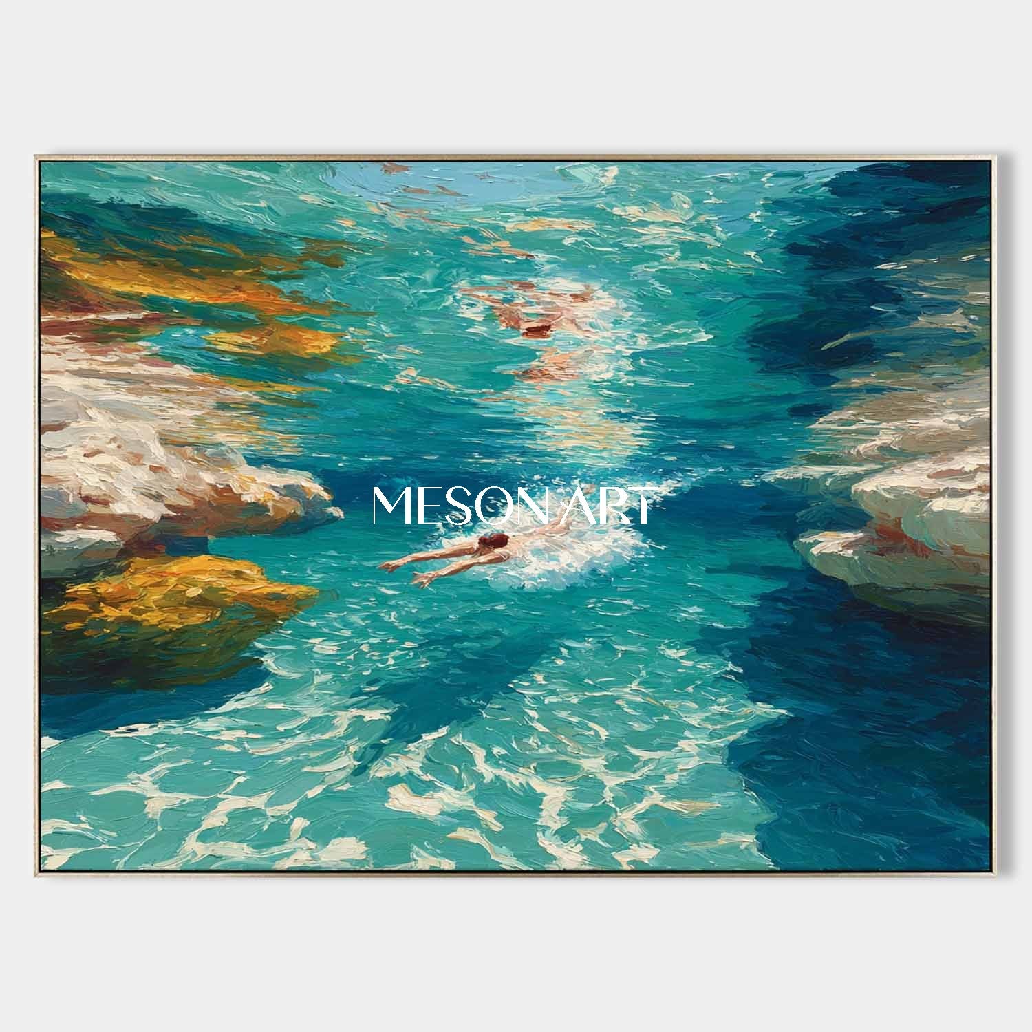 Ocean Swimming Painting Modern Pool Wall Decor Sunny Poolside Canvas Art
